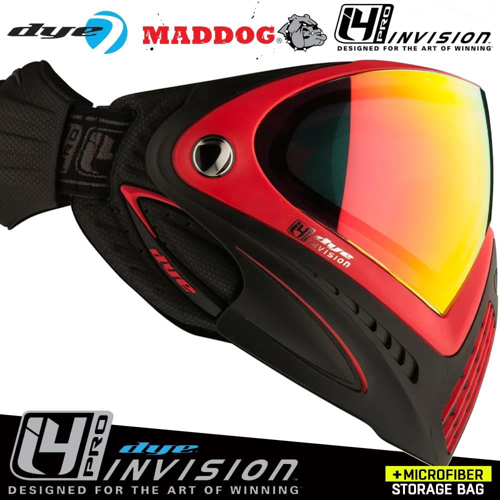 Maddog Dye I4 PRO Thermal Dual-Pane Anti-Fog Lens Paintball Airsoft Mask Goggle System Combo with Microfiber Storage Bag - Perfect for Outdoor Sports, Airsoft Battles & Paintball Games