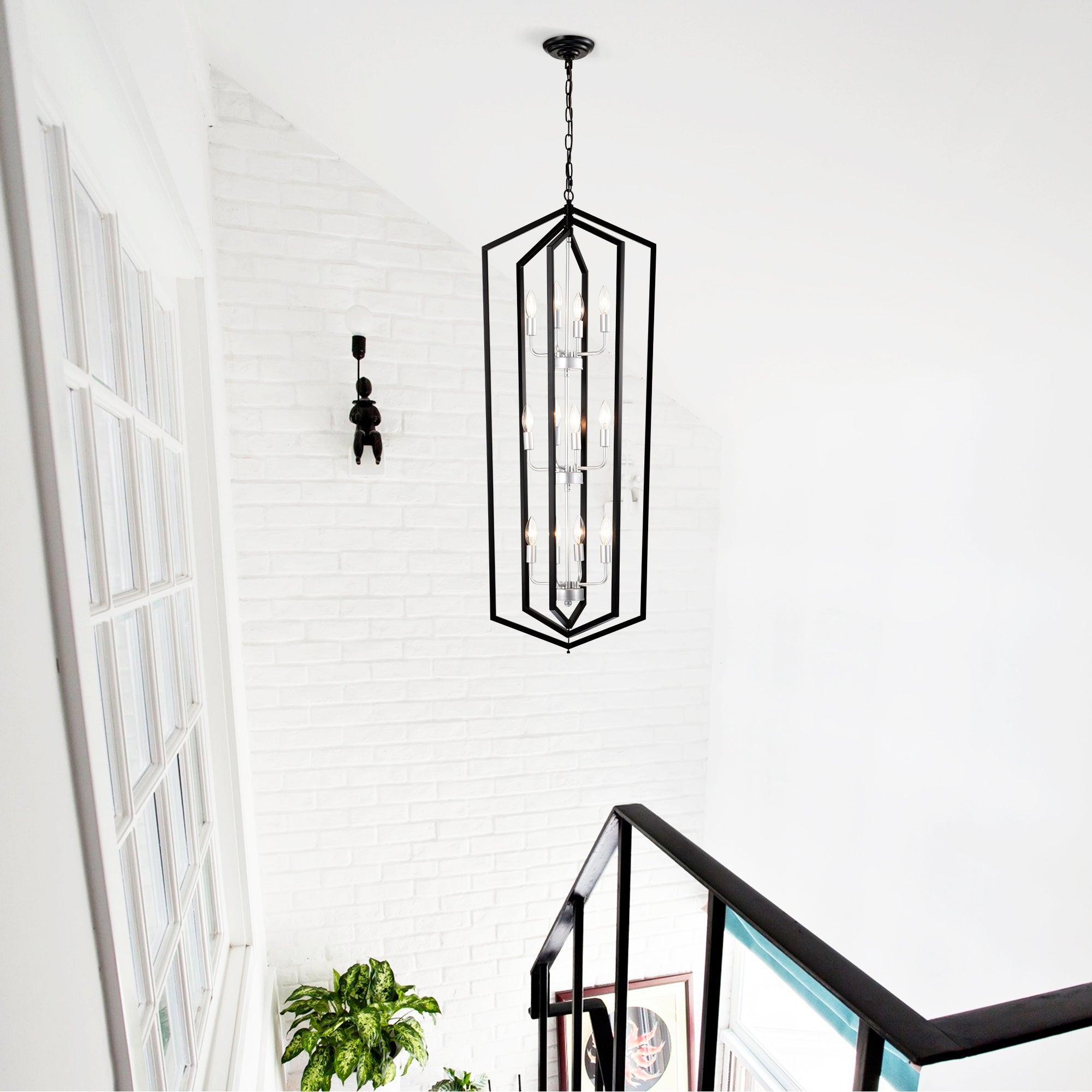 12-Light Farmhouse Kitchen Chandelier - Vintage Rustic Cage & Lantern Pendant Lighting Fixture for Dining Room, Island, or Breakfast Nook - Dimmable Edison Bulbs Included