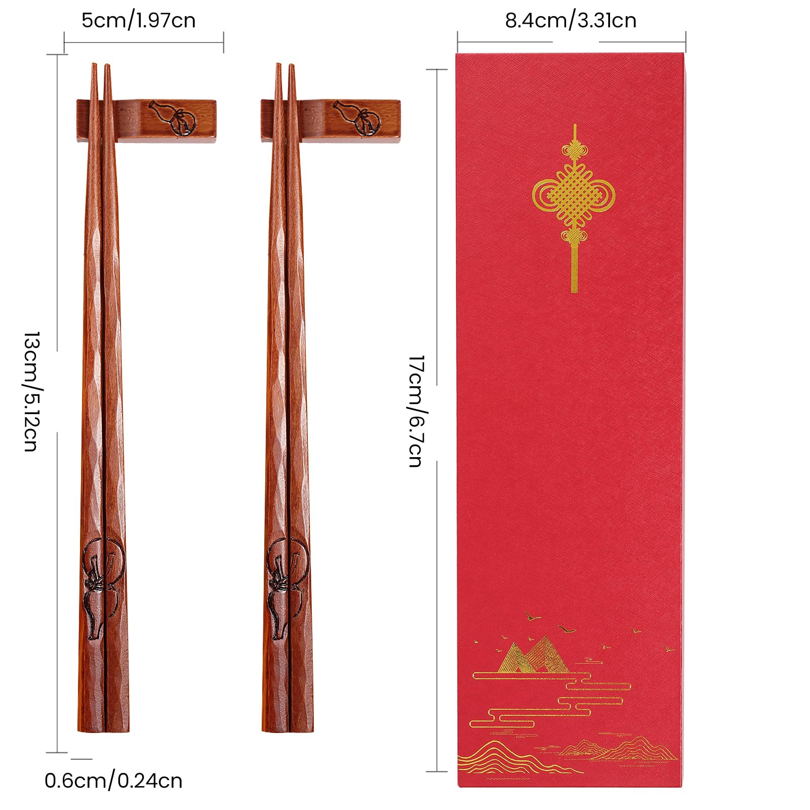 Eco-Friendly Reusable Wooden Chopsticks - Traditional Chinese Style, Dishwasher Safe, 9.5 Inches - Perfect for Asian Cuisine, Sushi, Noodles & Home Dining