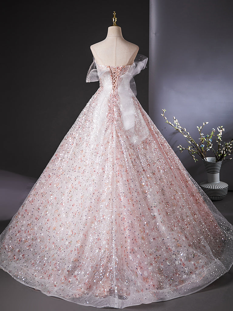 Elegant A-Line Tulle Lace Sequin Pink Long Prom Dress - Formal Evening Gown for Homecoming, Wedding, and Special Occasions
