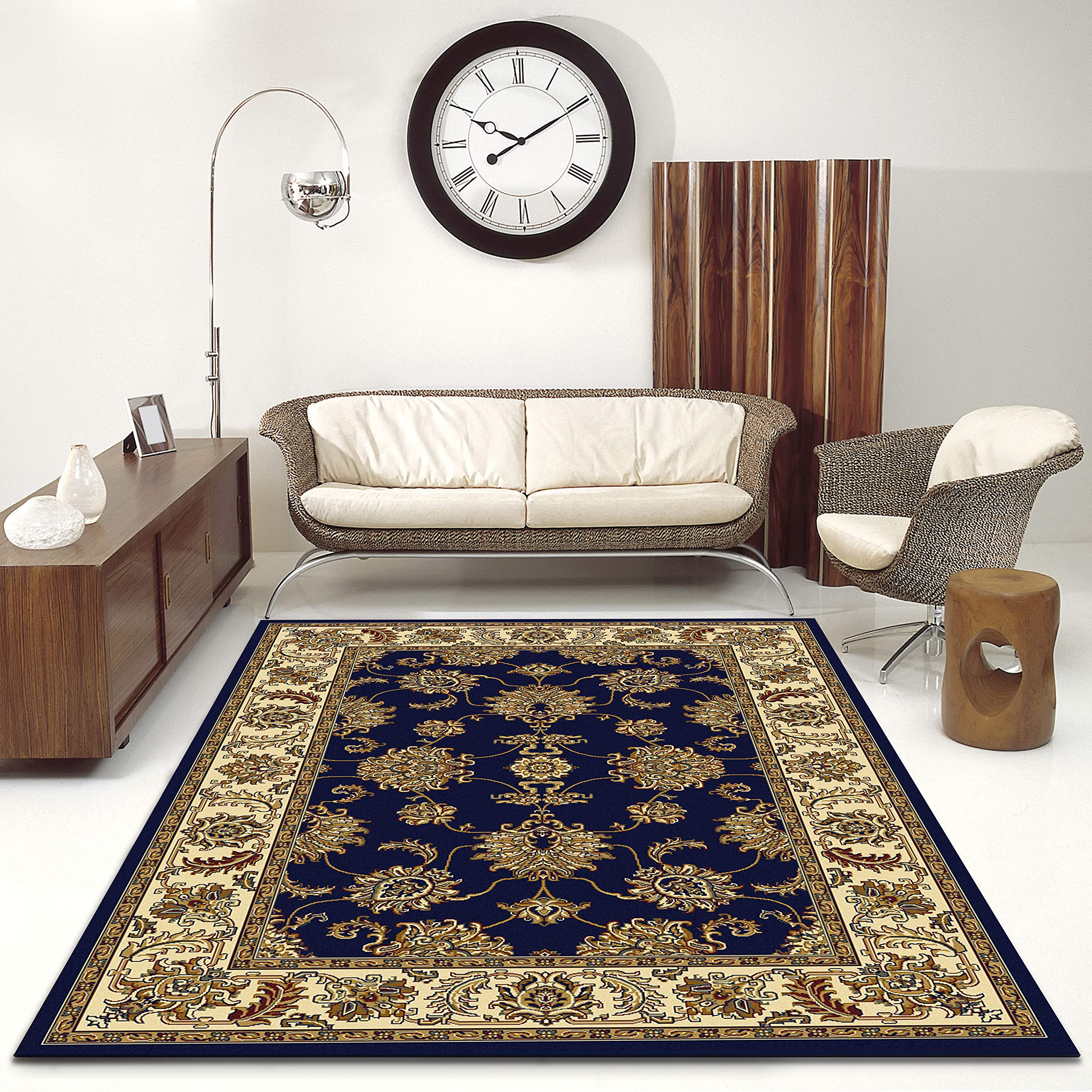 Radici Noble Navy Area Rug 3'3 x 5'4 - Soft Handmade Vintage Style Rug for Living Room, Bedroom & Office Decor