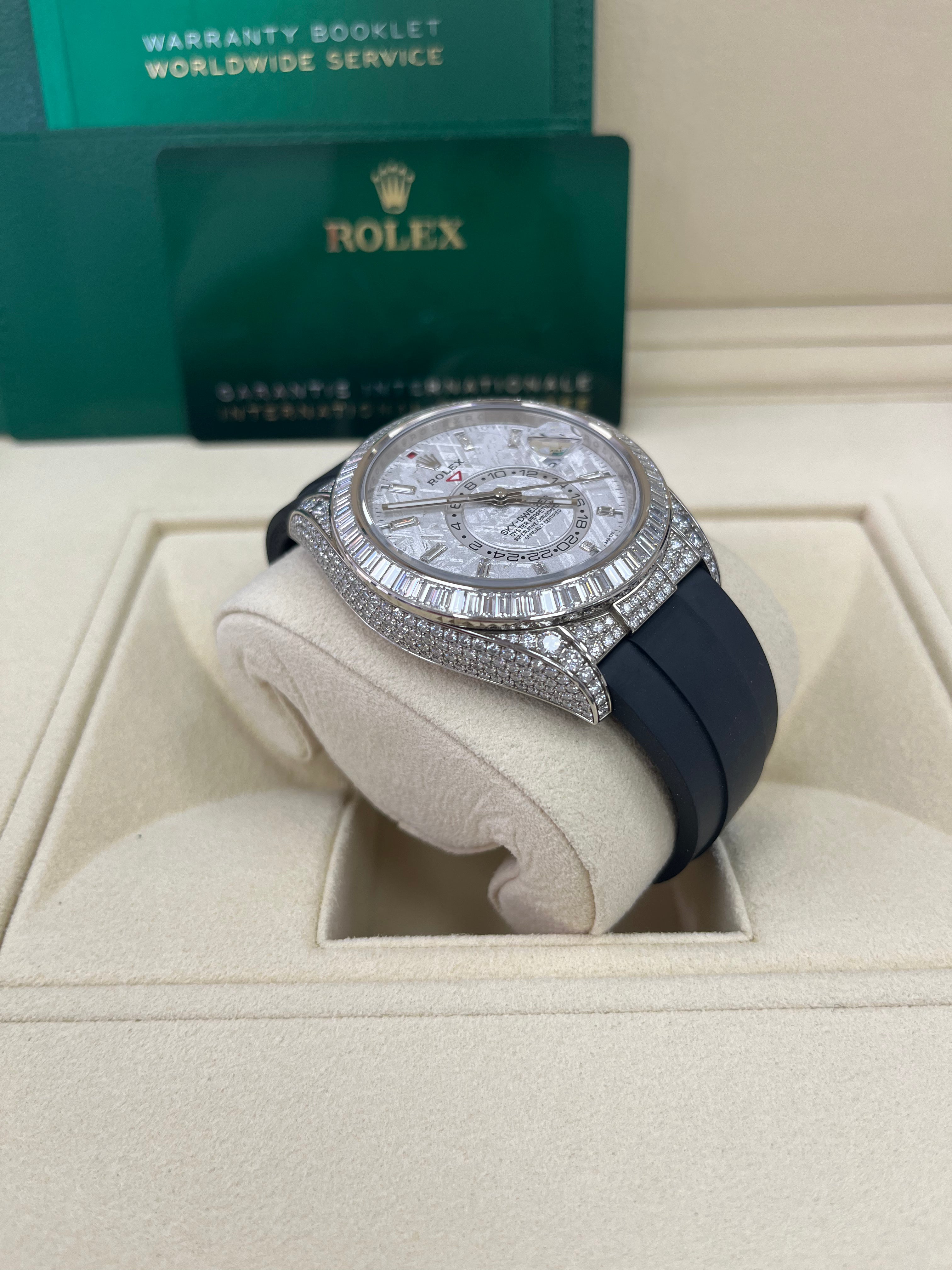 Authentic Rolex Sky-Dweller 326259 Watch with Meteorite Dial & Baguette Diamonds - Luxury Men's Timepiece for Business, Travel & Special Occasions