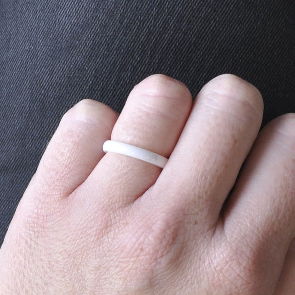 White Ceramic 3mm Ring for Women - Minimalist Wedding Band, Stackable Ring, Anniversary Gift - Perfect for Everyday Wear, Engagement & Special Occasions