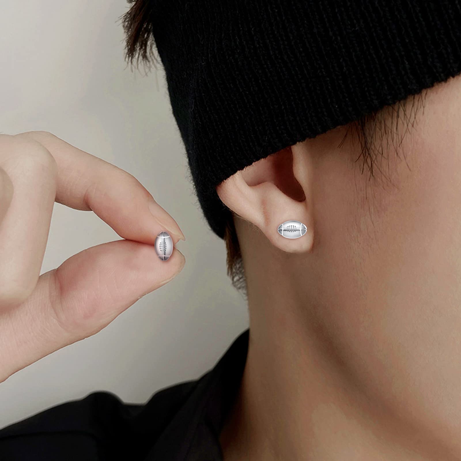925 Sterling Silver Tiny Football Stud Earrings for Women & Teens - Hypoallergenic Dainty Sports Jewelry - Perfect Gift for Football Players & Fans (Game Day, Birthday, Christmas)