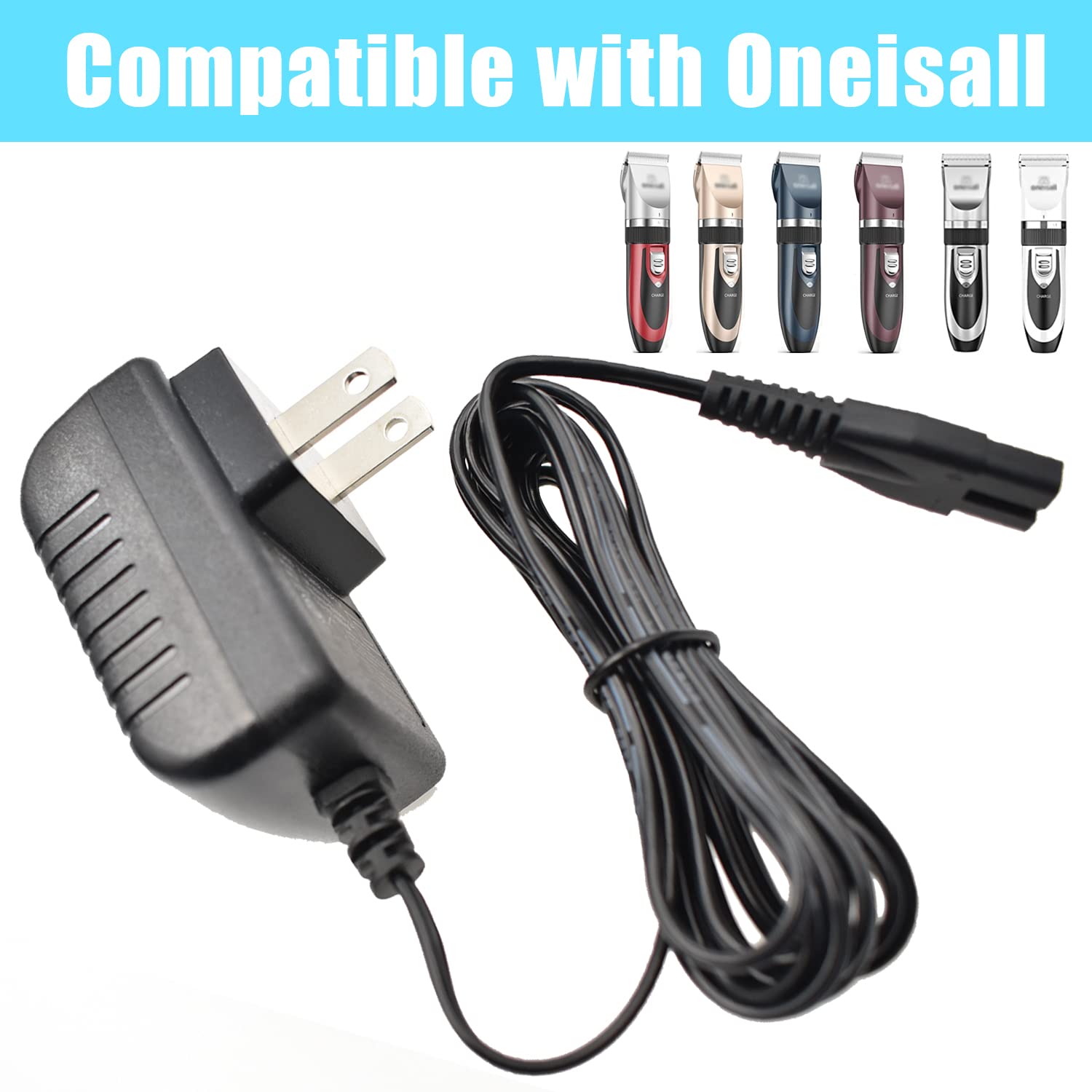 Oneisall Low Noise Dog Clipper Replacement Charger Cord - Compatible with SUPRENT Hair Clippers - Fast Charging Power Adapter for Pet Grooming & Home Hair Cutting