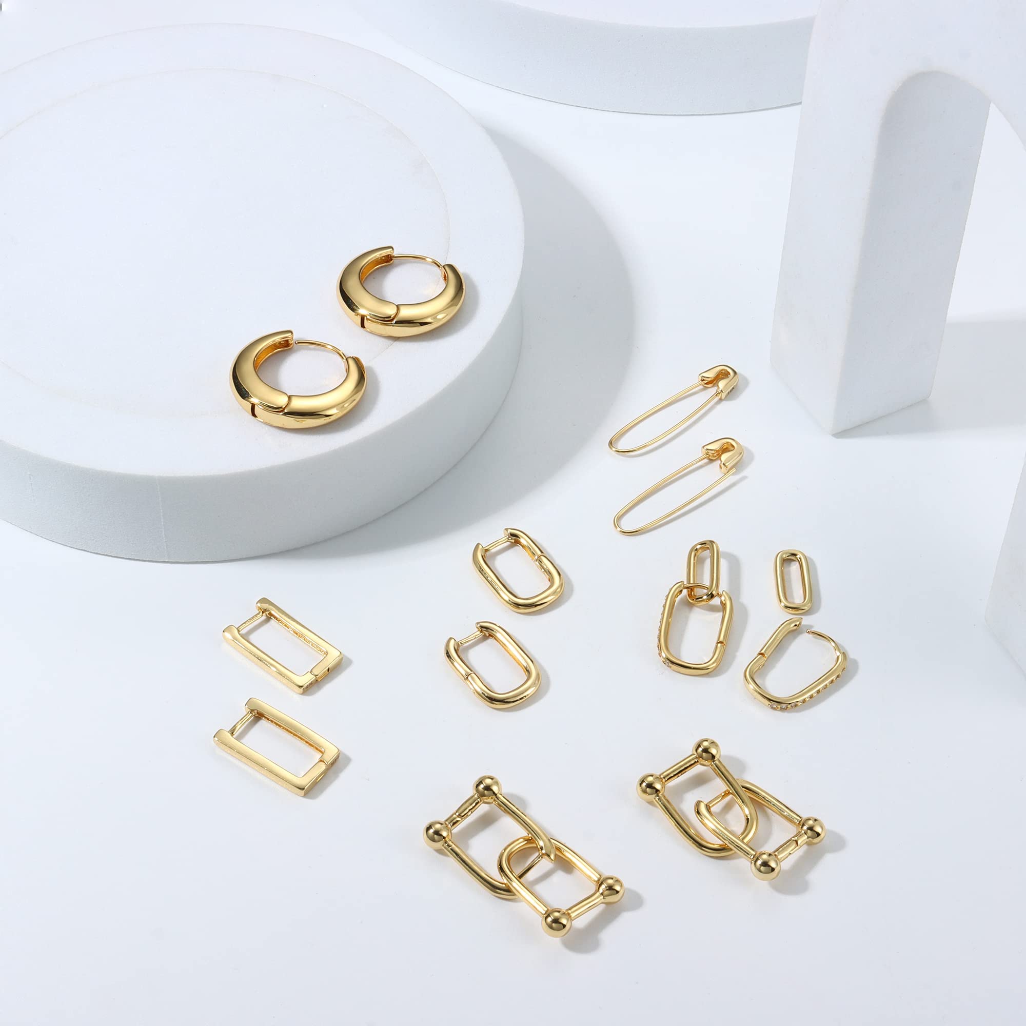 14K Gold Plated MILACOLATO 6Paris Huggie Hoop Earrings - U Shape Paperclip Link Chain Drop Dangle Earrings Set for Women | Everyday Wear, Office, Party & Special Occasions