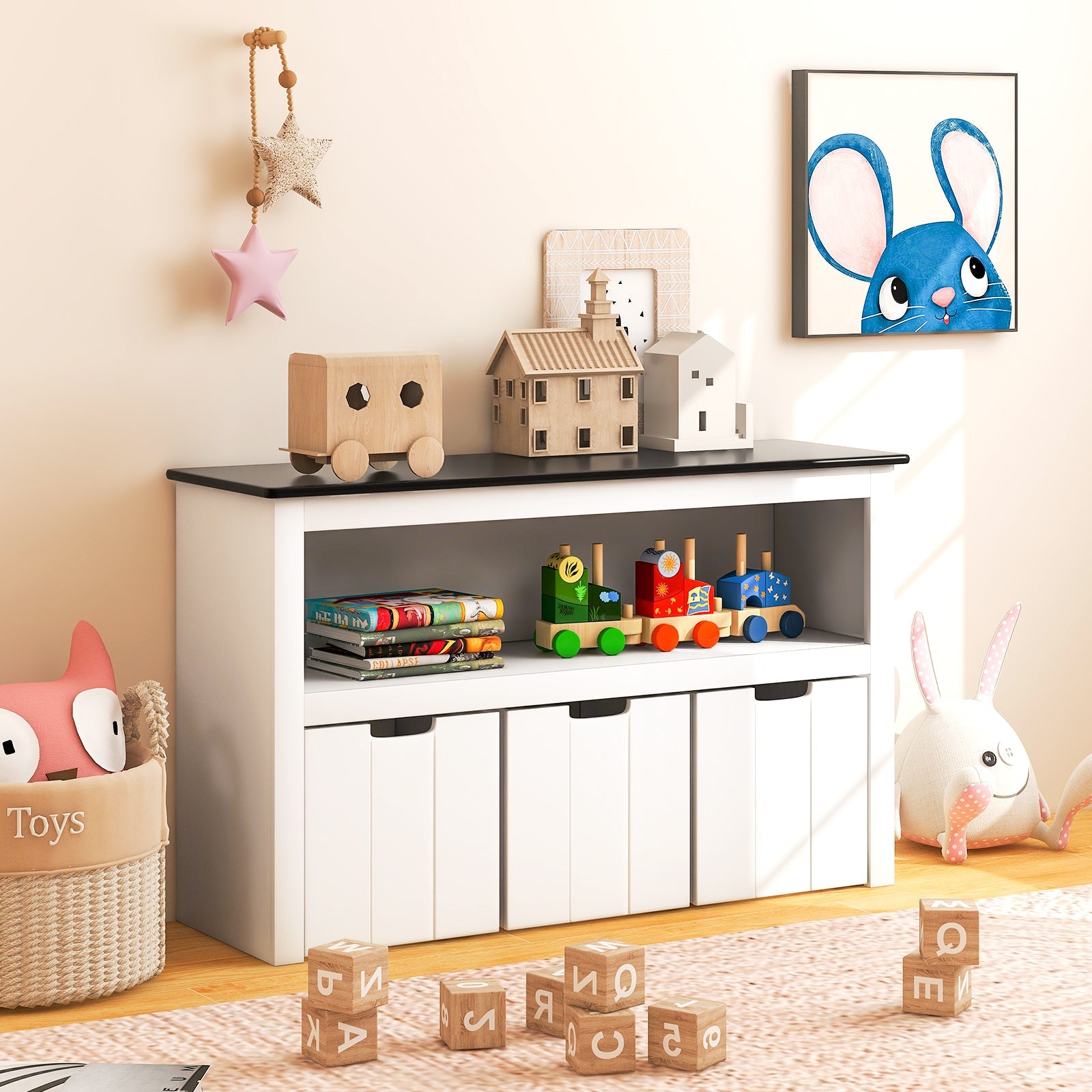 Kids Toy Storage Organizer with Blackboard Top - 3 Drawer Organizer for Toys, Books & Art Supplies - Perfect for Playroom, Bedroom & Classroom Organization
