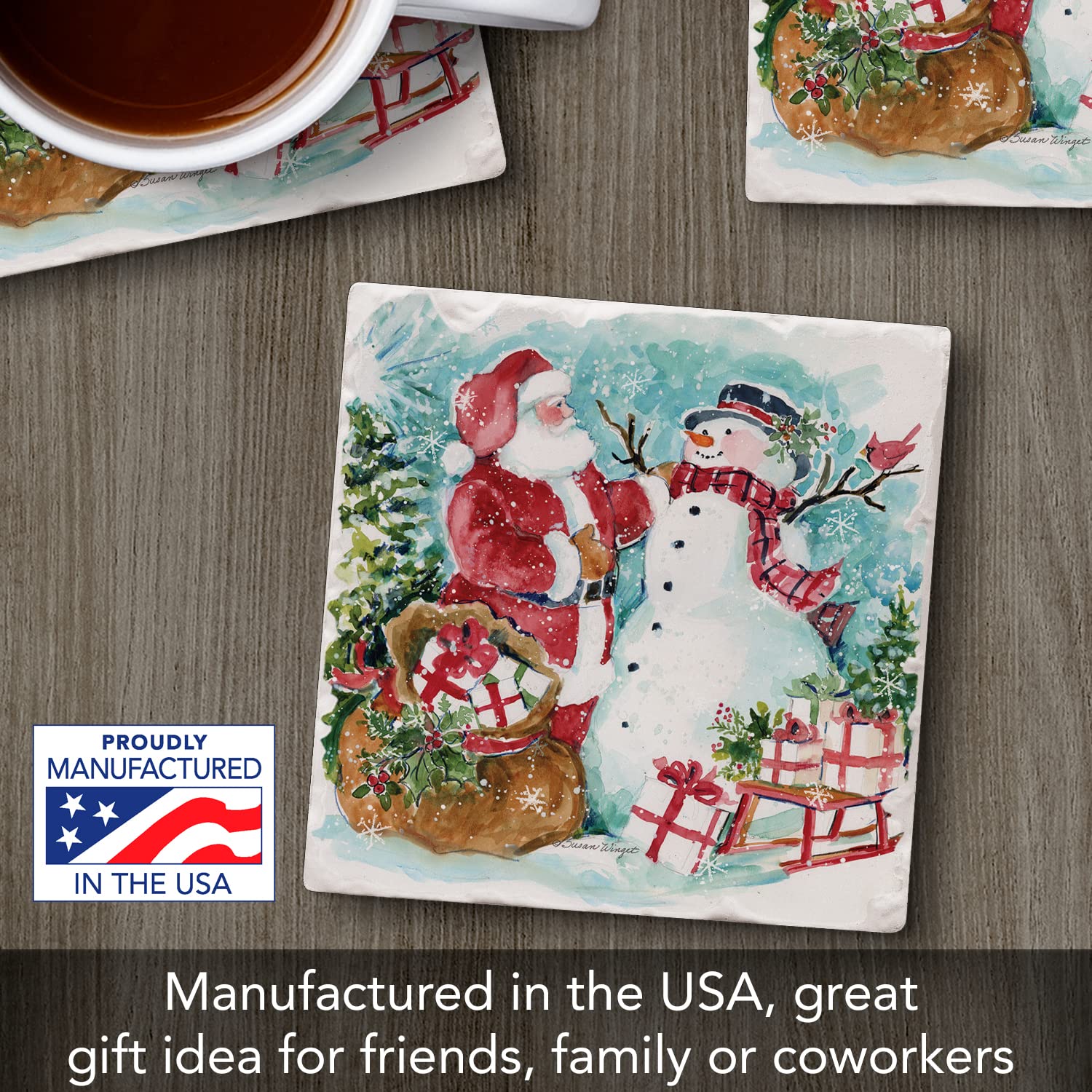 Thirstystone Santa & Snowman Cork-Backed Stone Coaster Set - 4