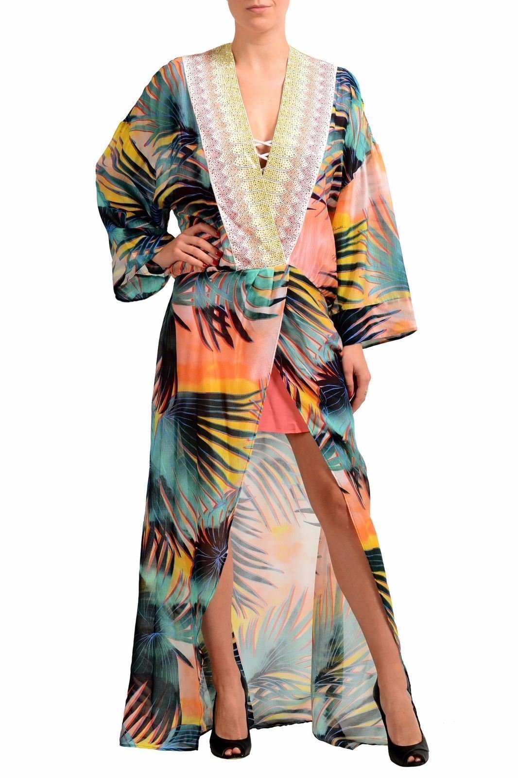 Just Cavalli Women's Maxi Dress - 100% Silk with Multi-Color Bead Decorations | Size US S (IT 40) | Elegant Evening Wear for Parties, Weddings & Special Occasions