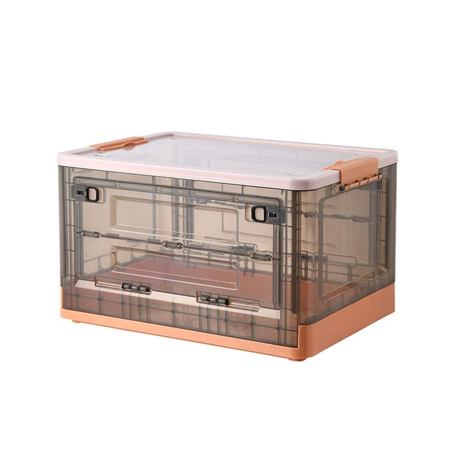 Collapsible Plastic Storage Bins with Lids - 50L Large Transparent Foldable Storage Boxes for Shoes, Clothes, Toys, Books & Groceries - Space Saving Home Organization Solution for Closet, Garage, Office & Dorm (Orange)