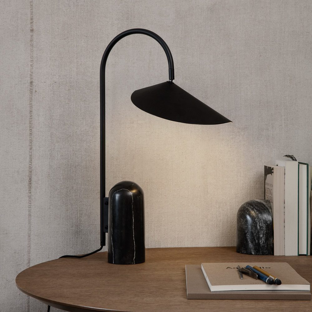 FERM Living Arum Table Lamp - Modern Black Desk Lamp for Bedroom, Living Room & Office - Stylish Nordic Design Lighting for Home Decor