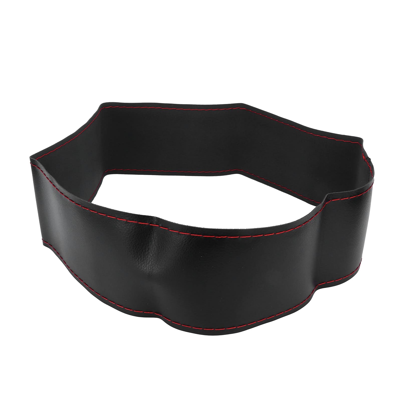 Universal Steering Wheel Cover 38cm - Black Leather with Red Stitching for Cars & Trucks