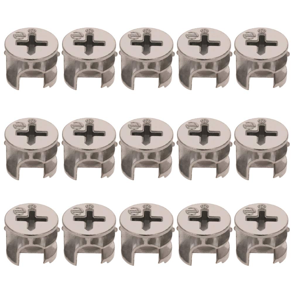 15pcs MroMax 15x12mm Silver Furniture Cam Lock Nut Connectors for Cabinet, Drawer, Dresser & Wardrobe - Secure Panel Fittings for DIY Furniture Assembly & Home Improvement Projects