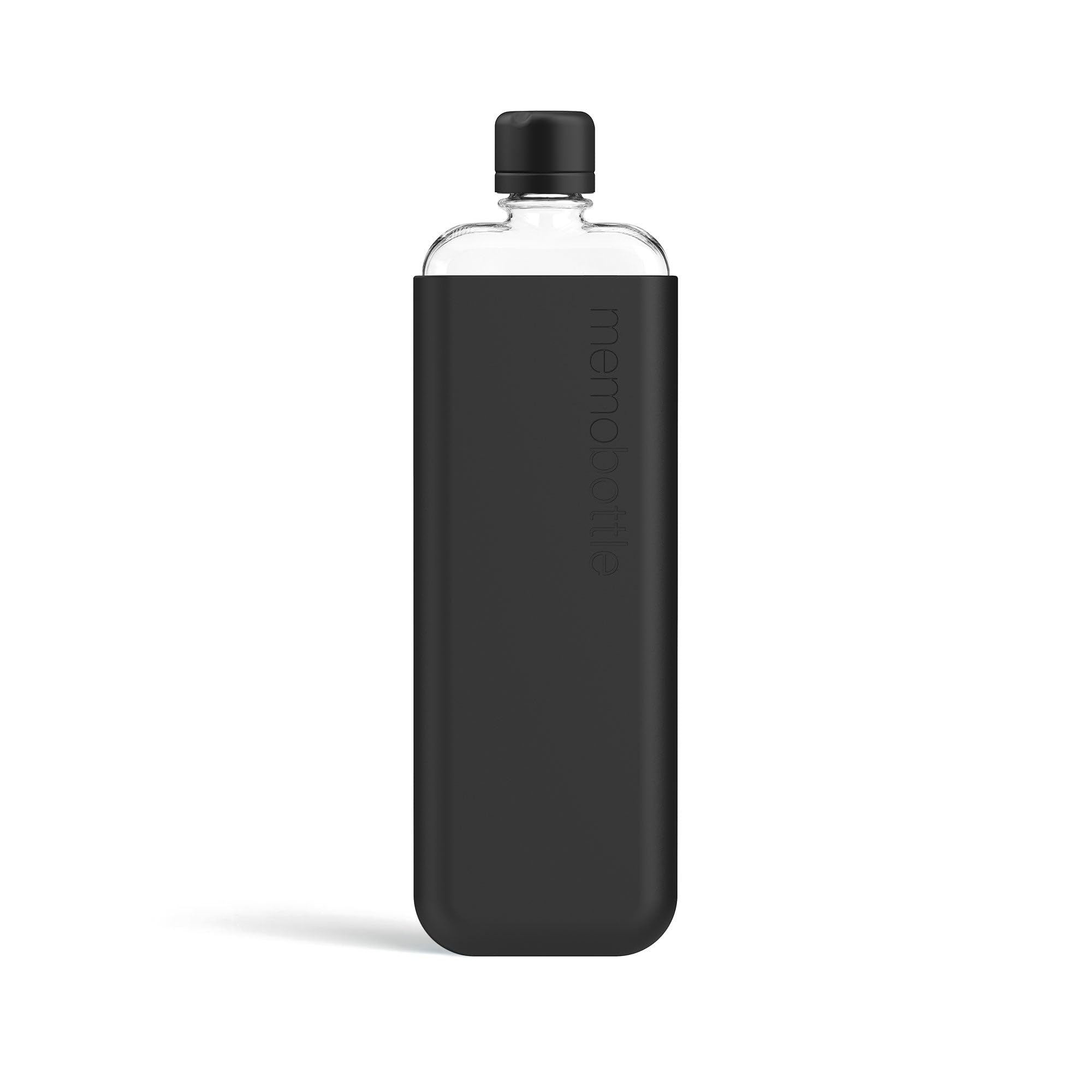 memobottle SLIM (Black Ink) Bundle - 15oz (450ml) BPA Free Tritan Water Bottle with Silicone Sleeve & Lid | Ultra Slim Flat Design for Backpacks, Laptops & Travel | Minimalist Reusable Bottle for Office, Gym & Outdoor Activities
