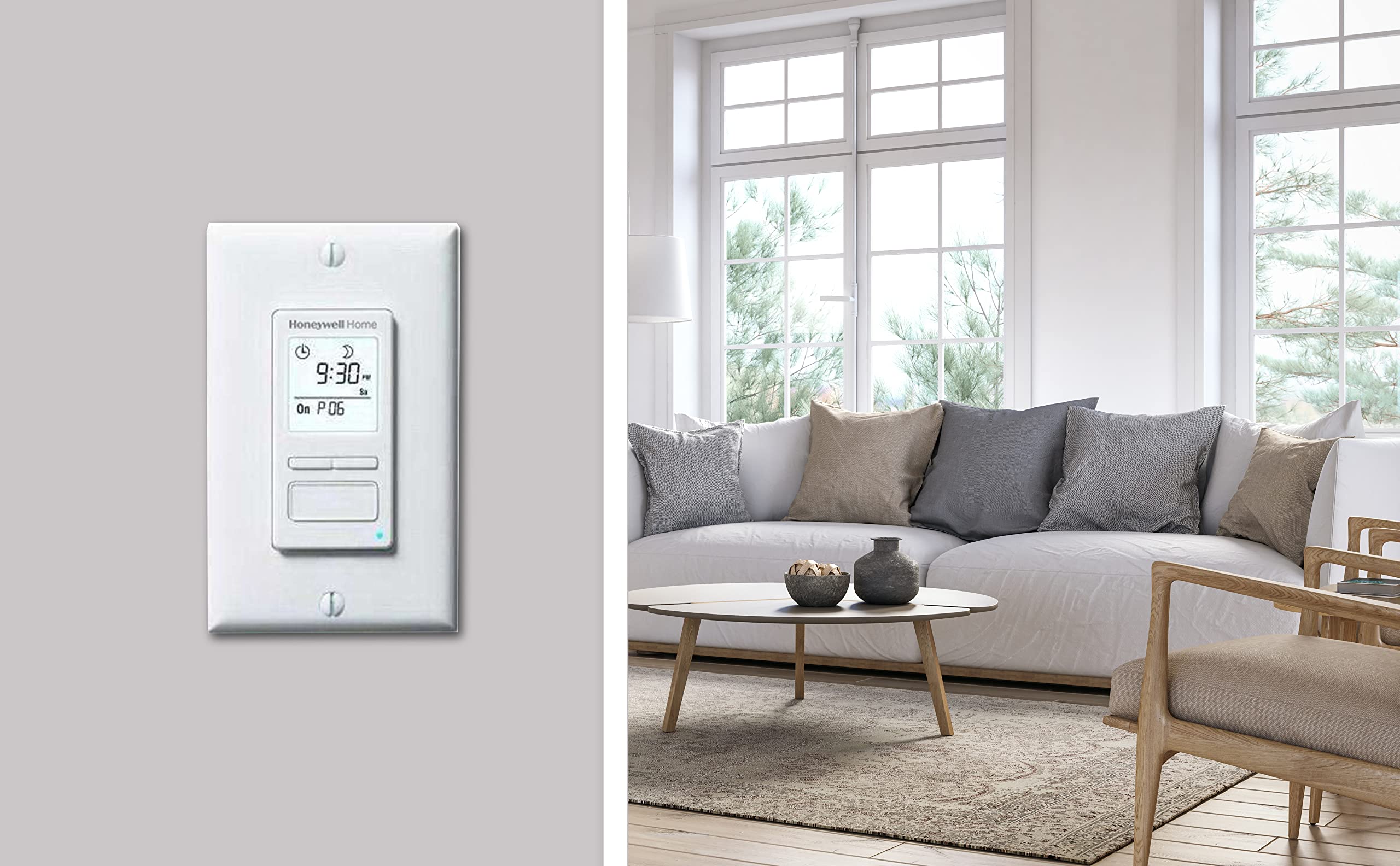 Honeywell Home RPLS540A1002 RPLS540A ECONOSwitch Programmable Timer Switch - White (40W Min) for Smart Lighting Control in Homes & Offices