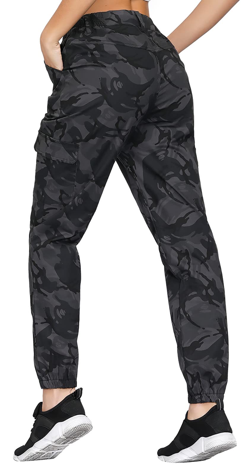 ZODLLS Women's Camo Cargo Pants - Stretchy Elastic Waist Jogger Pants with Pockets | Cool Camouflage Design for Casual Wear, Outdoor Activities & Street Fashion