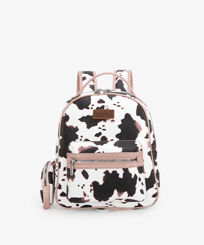 Wrangler Cow Print Backpack for Women & Men - Durable Laptop Backpack with USB Charging Port - Perfect for School, College, Travel & Outdoor Adventures
