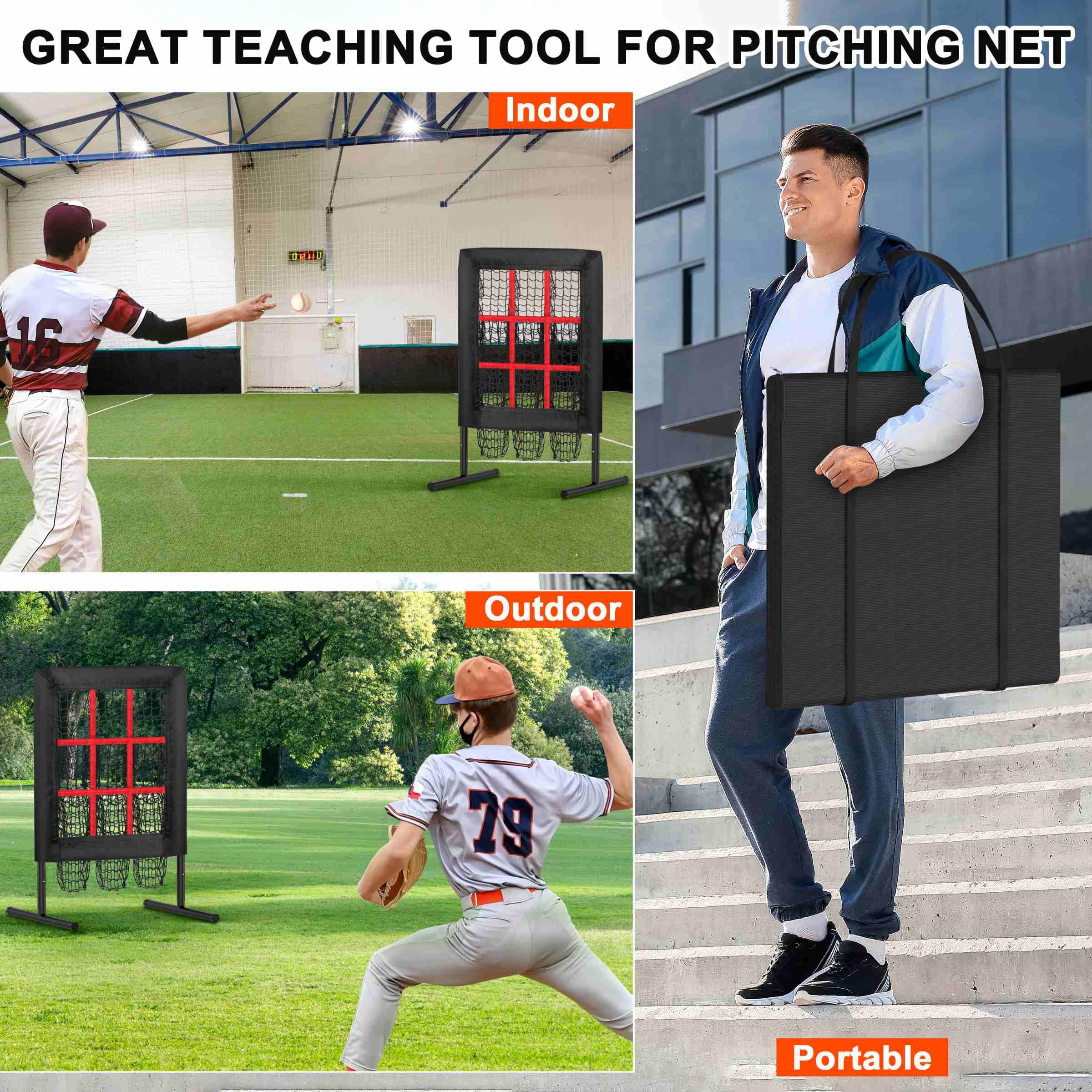 9 Hole Pitching Net with Strike Zone - Baseball & Softball Training Aid | Portable Pitcher's Target with Practice Balls | Perfect for Backyard, Field & Indoor Practice