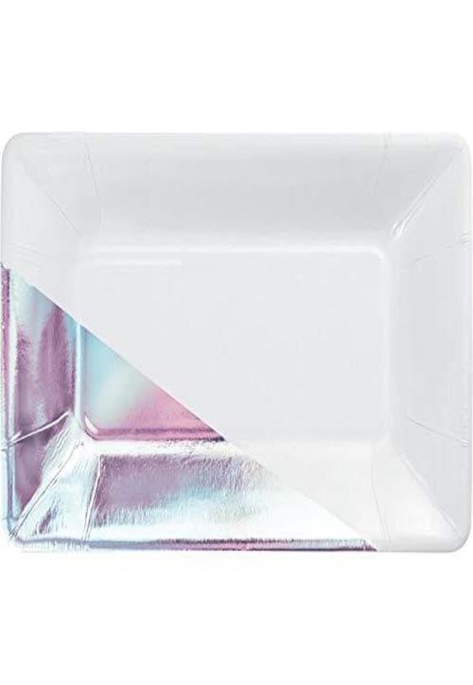 Elegant White & Silver Foil Rectangular Appetizer Plates - 8 Pack Disposable Party Dinnerware for Weddings, Cocktail Parties & Holiday Gatherings