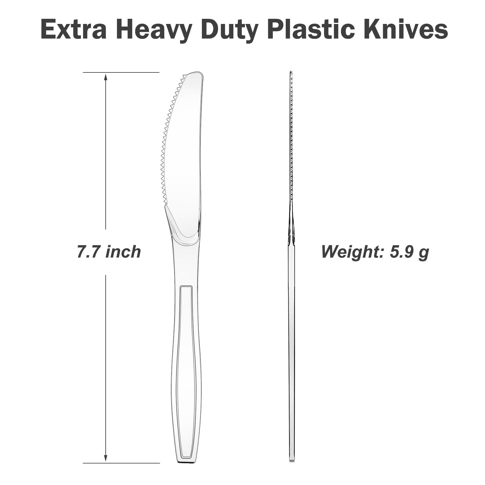 300 Count Heavy Duty Clear Plastic Knives - BPA-Free, Heat Resistant & Durable Disposable Cutlery for Parties, Picnics, BBQs & Catering Events - Bulk Pack of Premium Plastic Knives for Food Service & Home Use