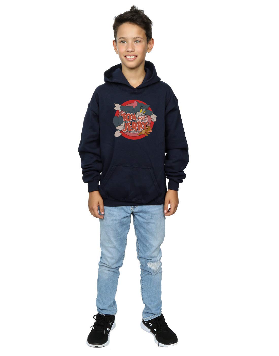 TOM and JERRY Boys Classic Catch Hoodie - Navy Blue Pullover Sweatshirt for Kids 9-11 Years | Cartoon Character Hooded Jacket for School, Playdates & Outdoor Activities