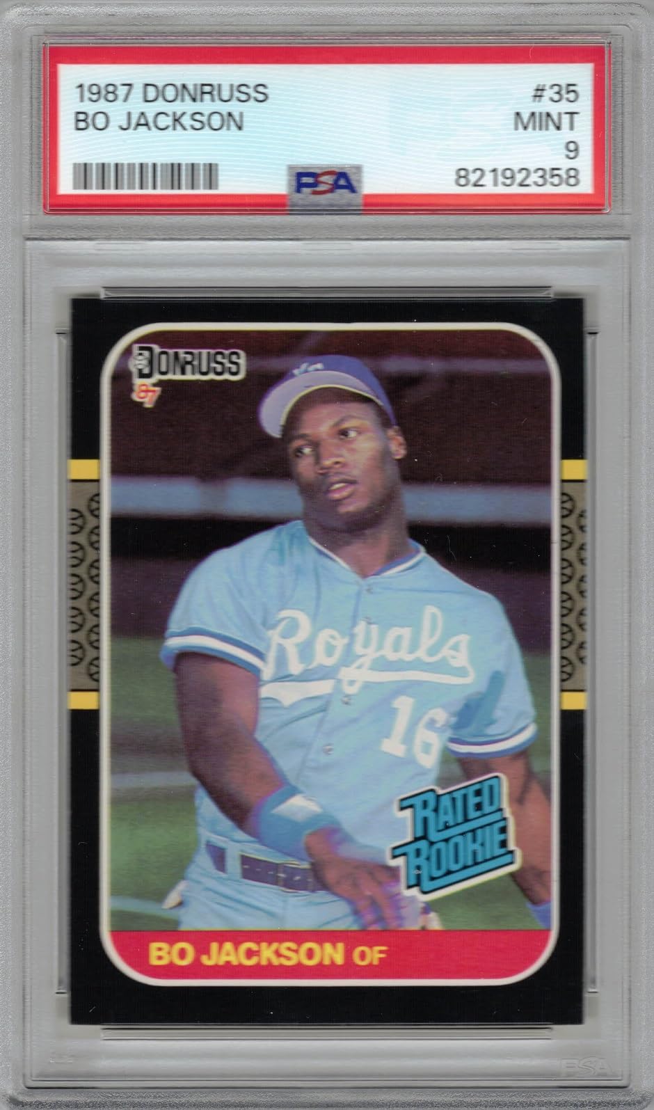 1987 Donruss Baseball Bo Jackson Rookie Card #35 - PSA 9 Mint Graded - Rated Rookie - Perfect for Sports Memorabilia Collectors & Baseball Fans