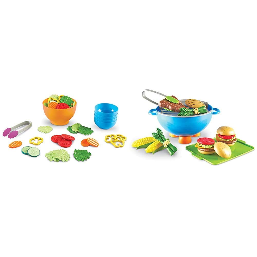 Learning Resources New Sprouts Garden Fresh Salad Set & Grill It! Pretend Play Food Toys for Kids - Perfect for Preschool Learning, Role Play, and Kitchen Dramatic Play