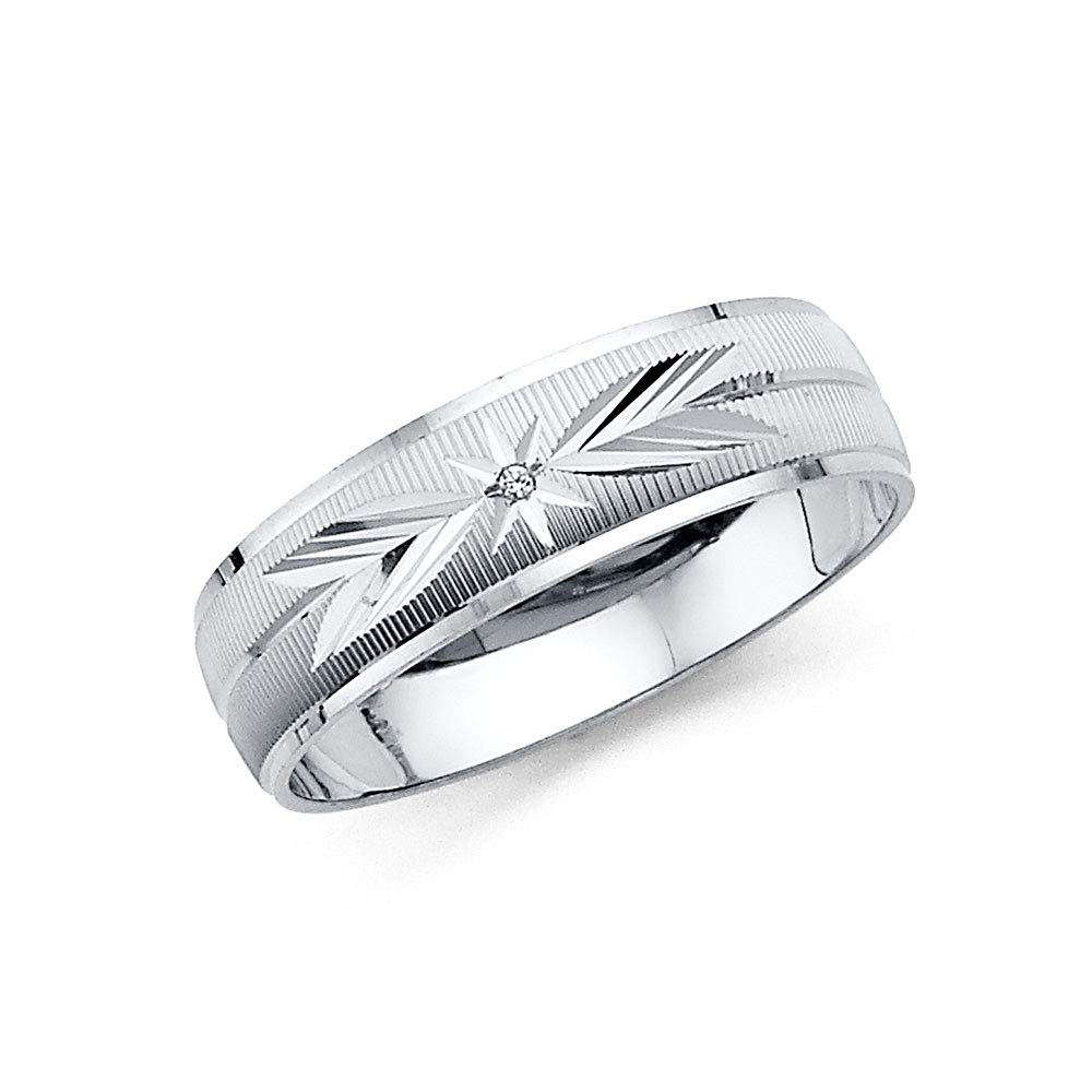 Wellingsale 14k White Gold Men's Wedding Band - Solid Polished Diamond Cut Cubic Zirconia Ring for Him - Perfect for Engagement, Anniversary & Special Occasions