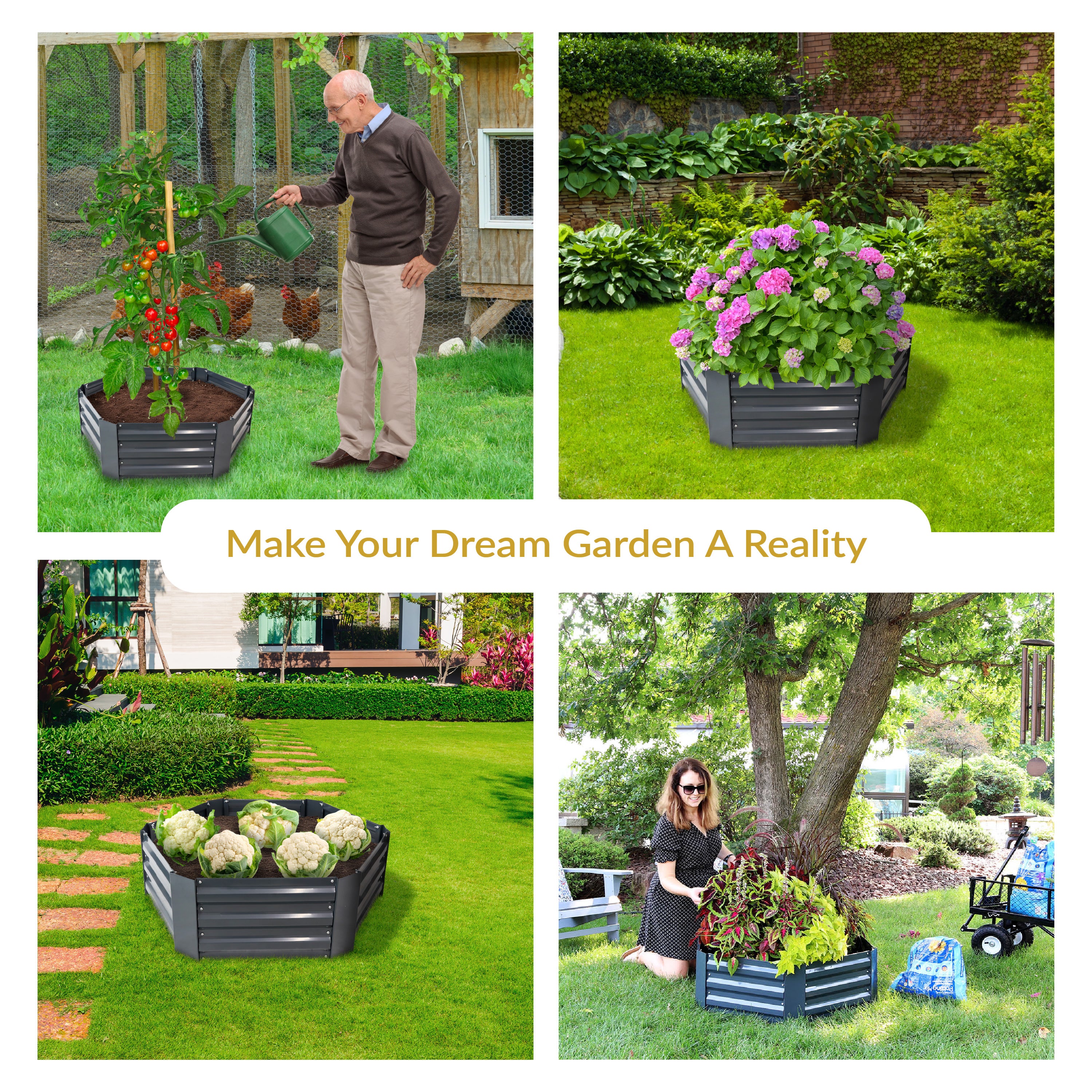 Galvanized Steel Raised Garden Bed - 40.5 Inch Hexagon Planter Box for Vegetables, Herbs & Flowers | Outdoor Gardening, Patio & Backyard Decor