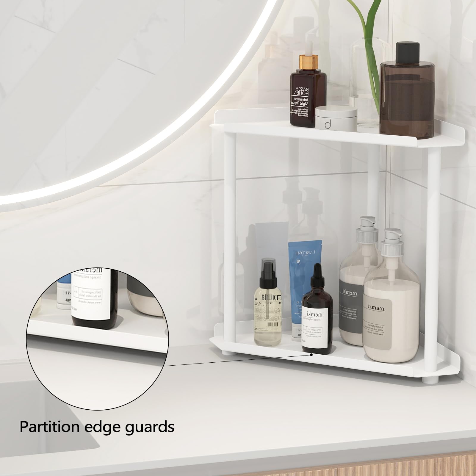 FLE Corner Bathroom Counter Organizer - Space Saving Countertop Storage Shelf for Bathroom, Kitchen, Living Room & Bedroom | Perfect for Organizing Toiletries, Cosmetics & Small Essentials in Tight Spaces