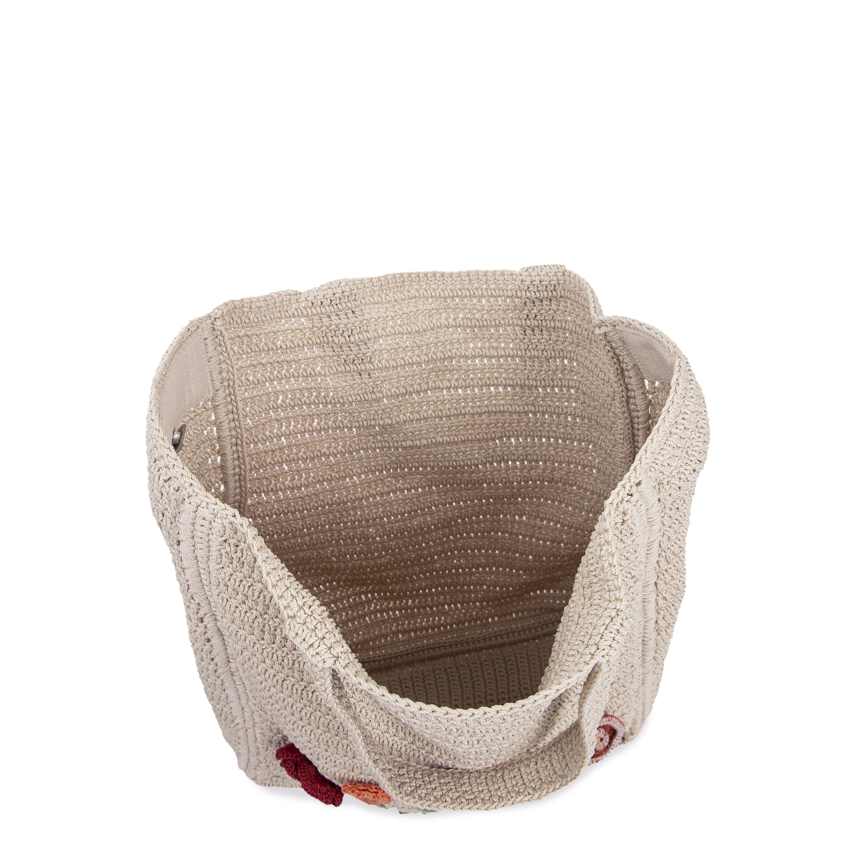 Hand Crochet Lanie Market Tote Bag - Flower Ecru Design - Perfect for Grocery Shopping, Beach Trips & Farmers Market