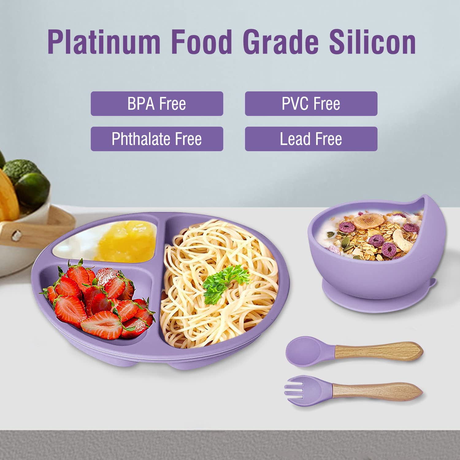 8-Piece Baby Feeding Set for Weaning | Includes Suction Bowl, Plate, Spoon, Fork, Sippy Cup with Straw & Lid | BPA-Free Infant Utensils | Perfect for Baby-Led Weaning & Toddler Mealtime - Purple
