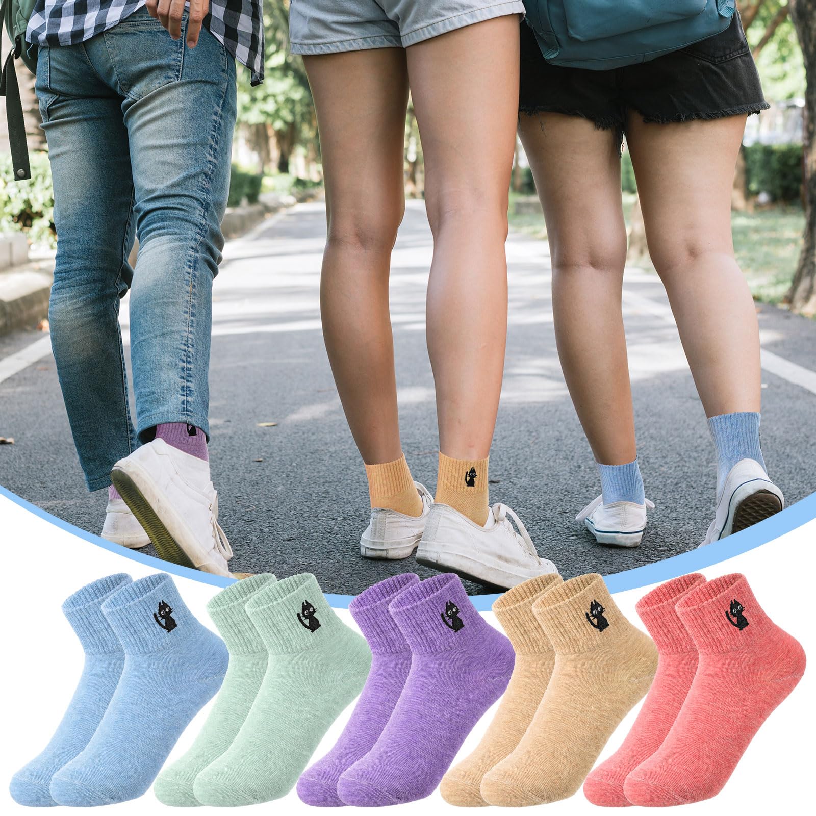 Eurzom 10 Pairs Women's Cotton Crew Socks - Cute & Lightweight for Daily Wear