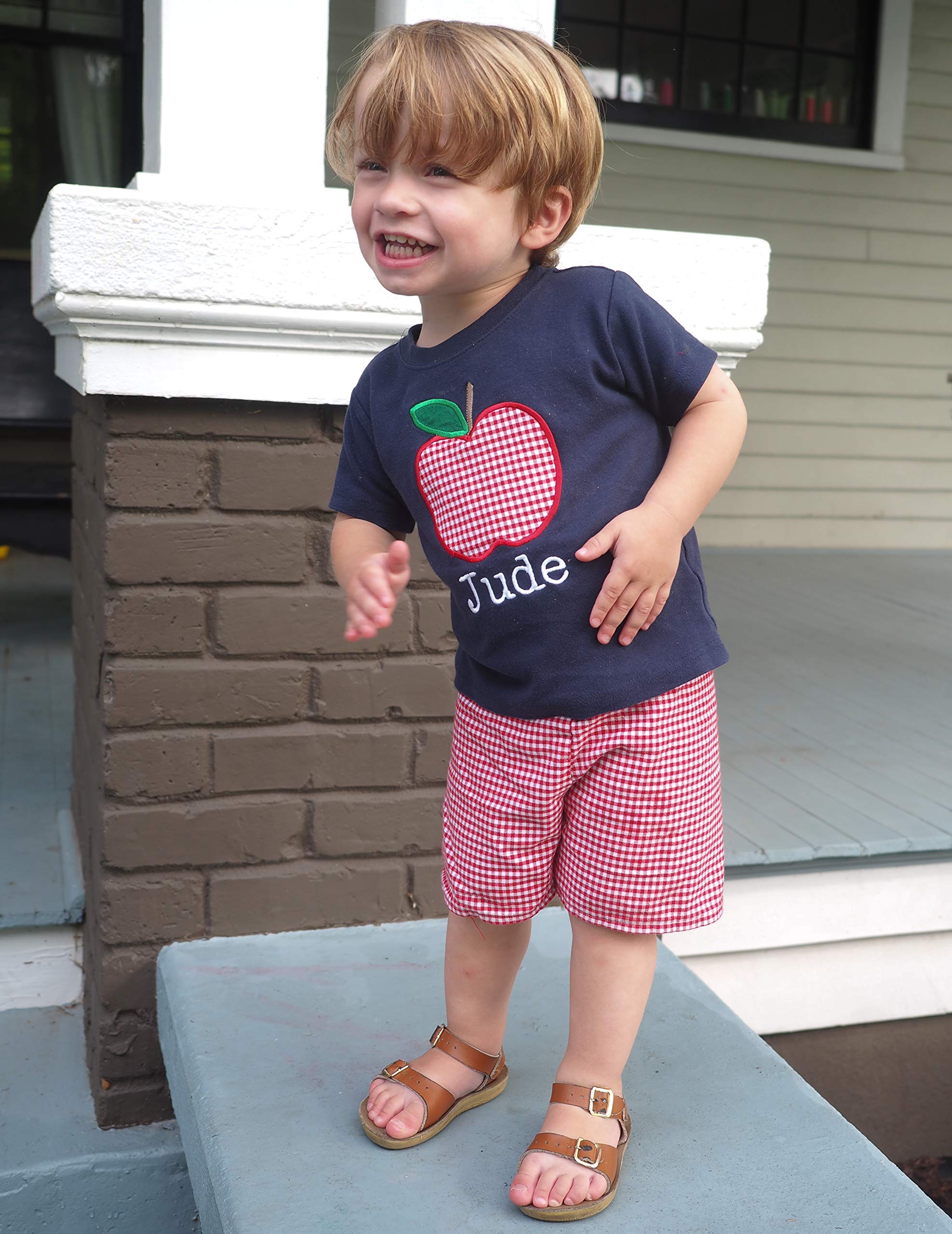 Personalized Apple Applique Boys' Back to School Outfit - 24M Shirt & Shorts Set | Cute First Day of School & Photo Shoot Outfit for Toddlers