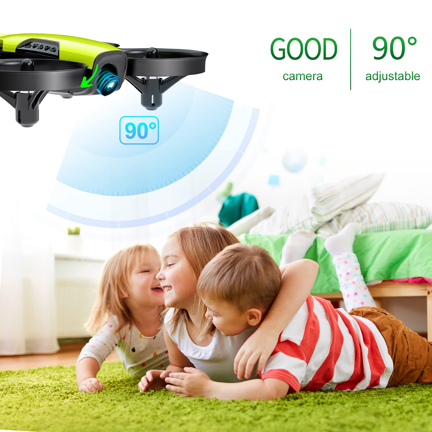 Loolinn Kids Drone with 1080P HD Camera - 90° Adjustable Angle, Altitude Hold, One Key Takeoff/Landing, 3 Batteries - Perfect Birthday Gift for Boys & Girls, Indoor/Outdoor Flying Toy for Beginners