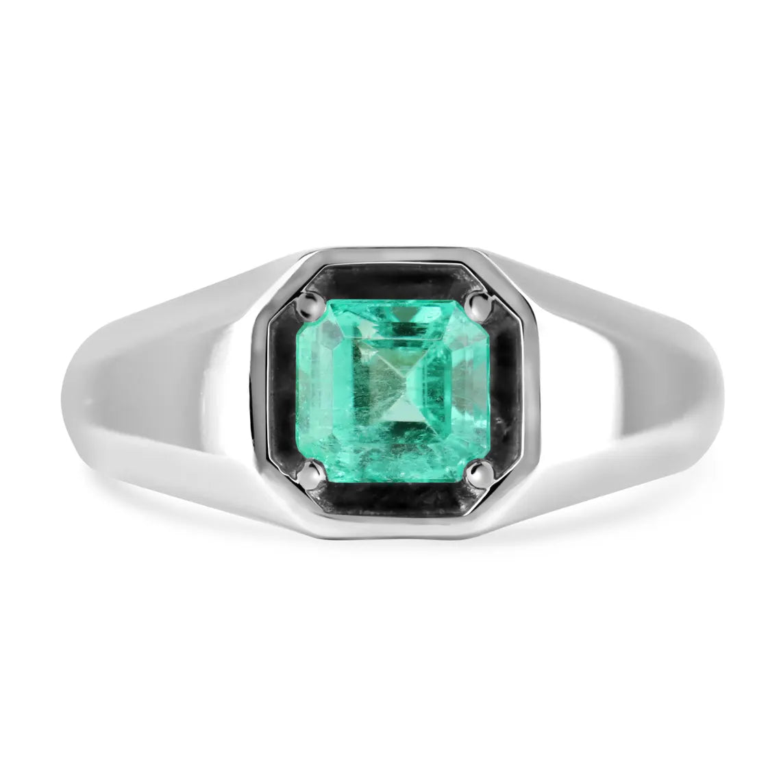 1.90ct Natural Colombian Emerald Asscher Cut Solitaire Men's Ring - 14K Gold Wedding Band, Anniversary Gift for Him, Handmade Fine Jewelry for Special Occasions