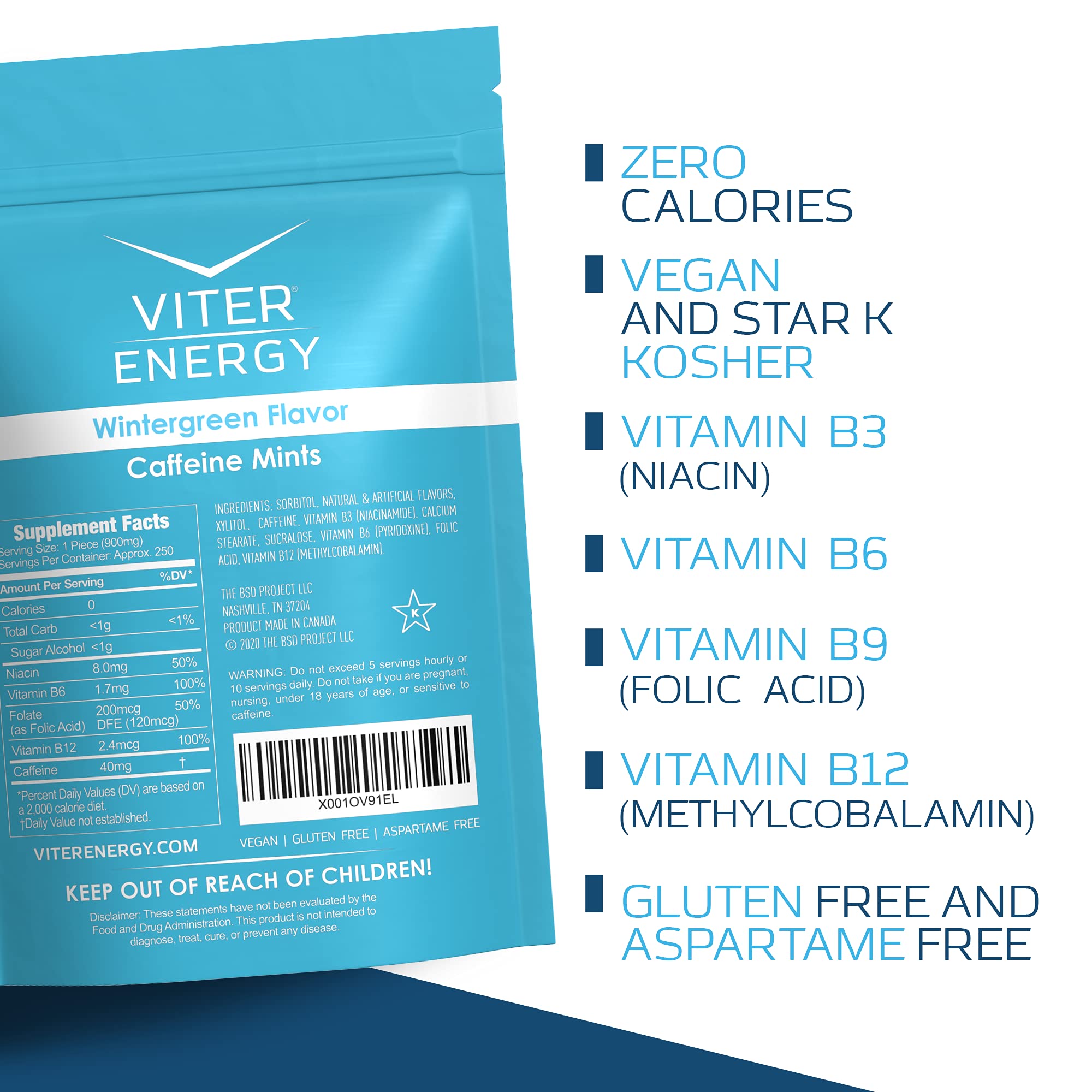 Viter Energy Original Caffeine Mints - 5 Flavor Variety Pack (1/2 Pound Bulk Bag) | 40mg Caffeine Per Mint with B Vitamins | Sugar-Free, Vegan Energy Booster for Focus & Alertness | Perfect for Workouts, Studying, and Long Drives