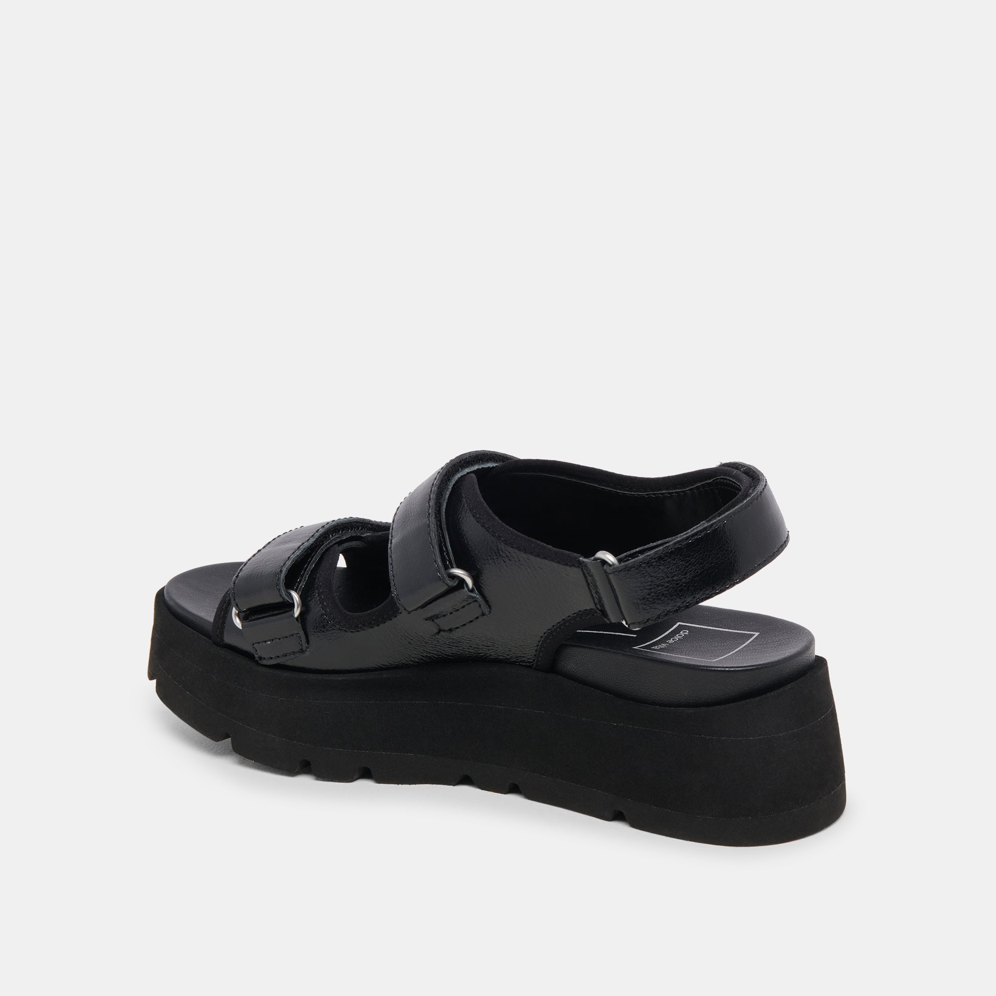 Dubai Sandals Midnight Crinkle Patent Leather Women's Comfortable Slip-On Shoes for Casual Wear and Outdoor Walking