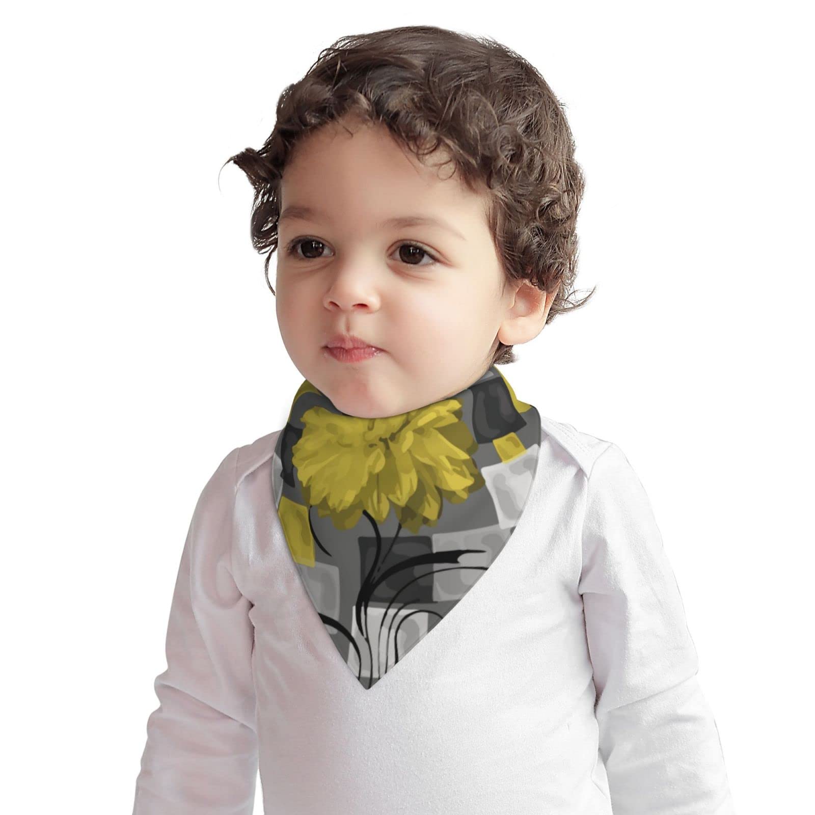 **Cotton Baby Bibs with Geometric Flower Print - Soft Drool Bibs for Teething & Feeding - Yellow & Grey Bandana Style - Perfect for Mealtime, Playtime & Everyday Use**