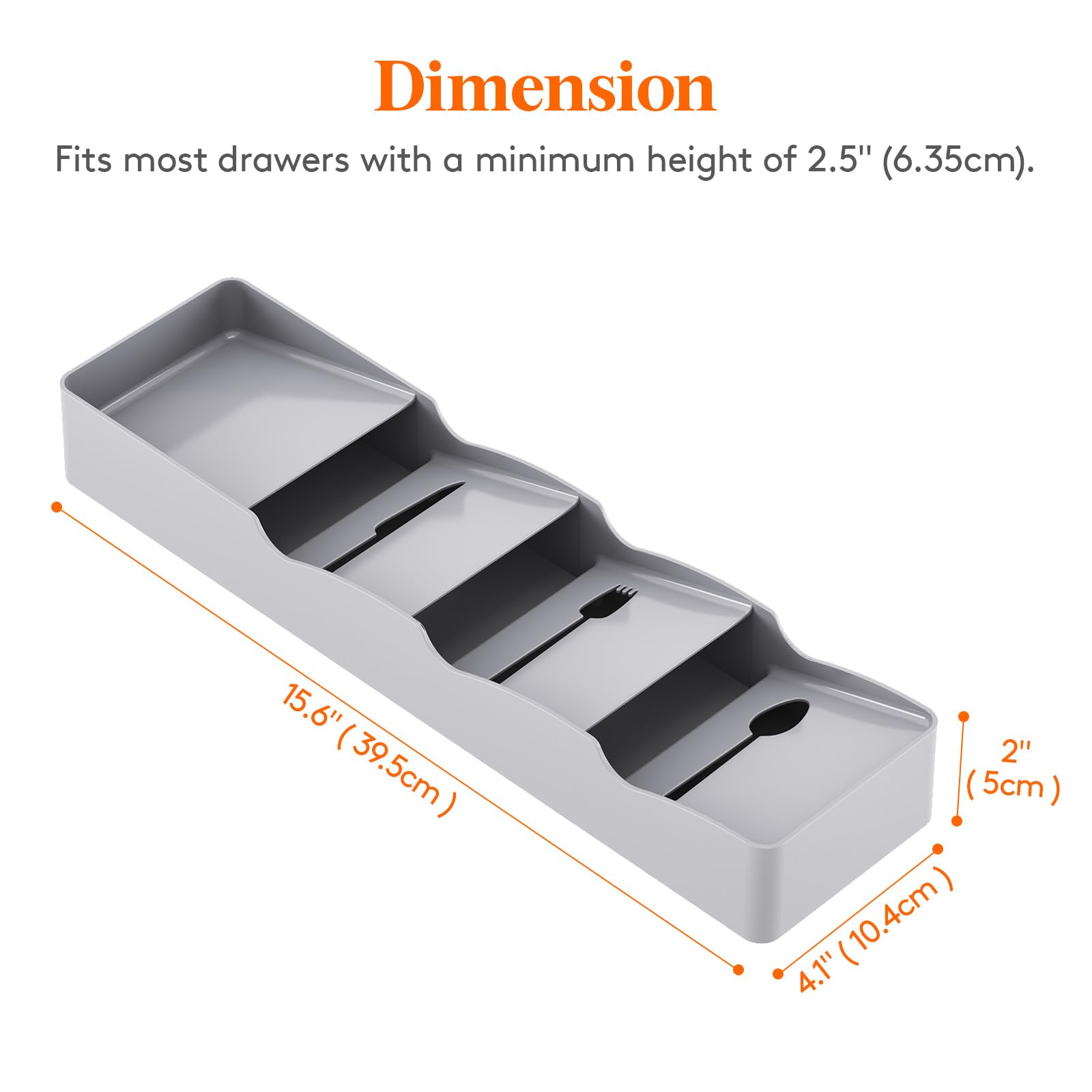 Lifewit Cutlery Drawer Organizer - Small Plastic Kitchen Utensil Tray for Spoons, Forks & Knives - Grey Flatware Storage Solution | Perfect for Kitchen Drawer Organization & Silverware Storage