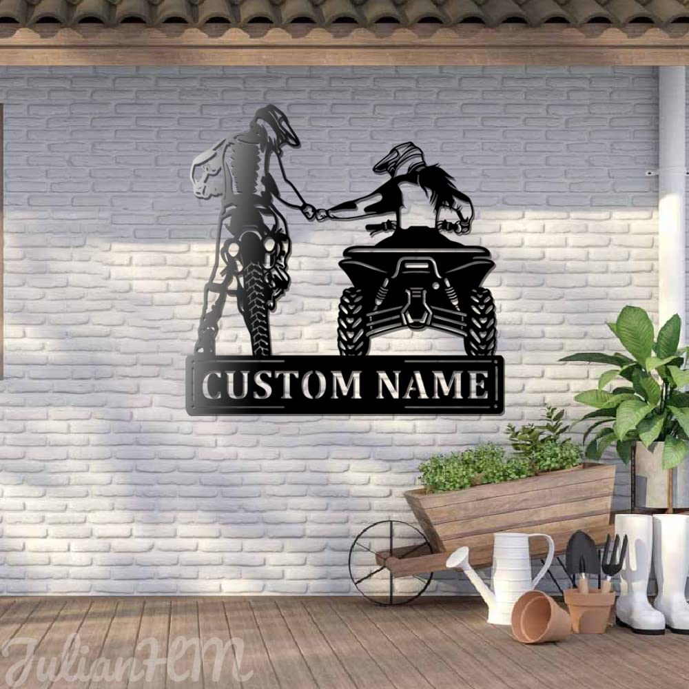 Custom Family Dirt Bike & ATV Metal Wall Art with LED Lights - Personalized Motocross Name Sign for Couples - 12x12 Inch Home Decor for Living Room, Bedroom or Man Cave - Perfect Gift for Bikers & Off-Road Enthusiasts