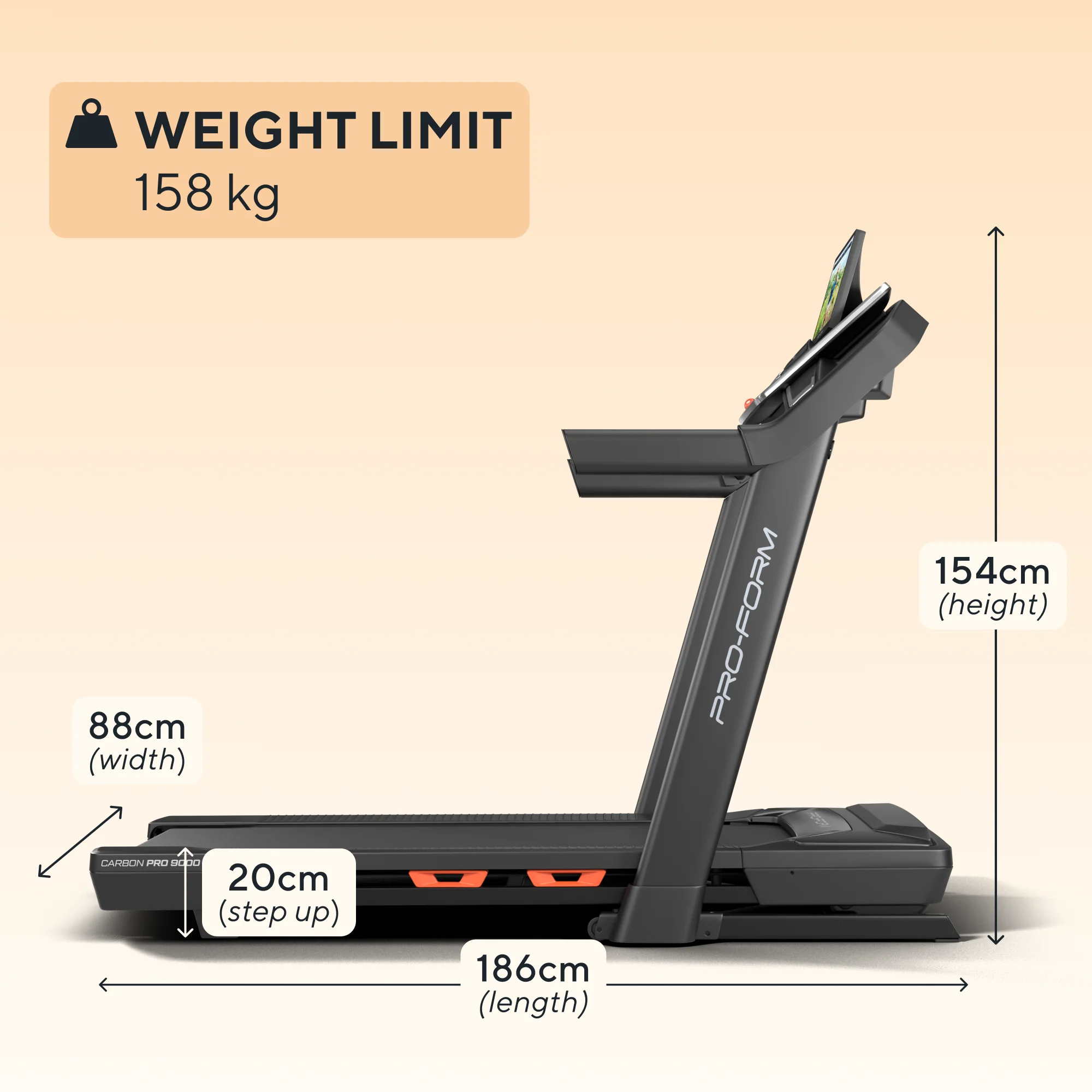 ProForm Carbon Pro 9000 Treadmill - High Performance Running Machine for Home Gym, Cardio Workout & Fitness Training - Perfect for Small Spaces & Apartment Living