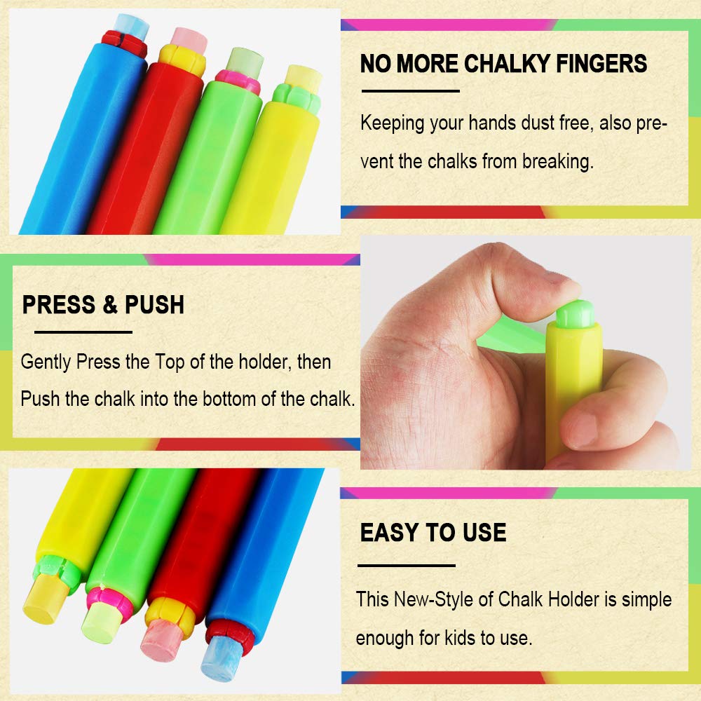 10 Pack Colorful Chalk Holders with Storage Case & 2 Dustless Wool Felt Chalkboard Erasers - Perfect for Teachers, Kids Classroom & Home Schooling Supplies