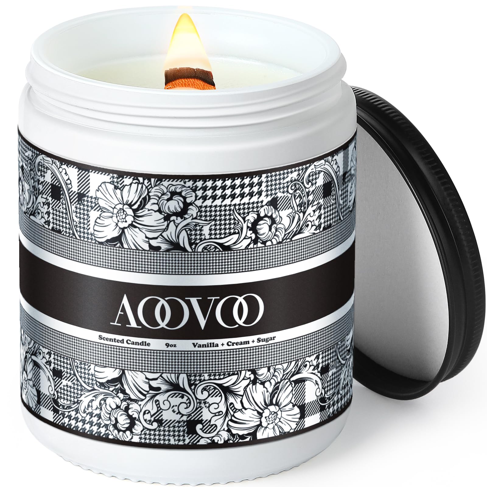 AOOVOO Wood Wick Scented Candles - Vanilla & Cream Soy Candles for Relaxation & Gifts