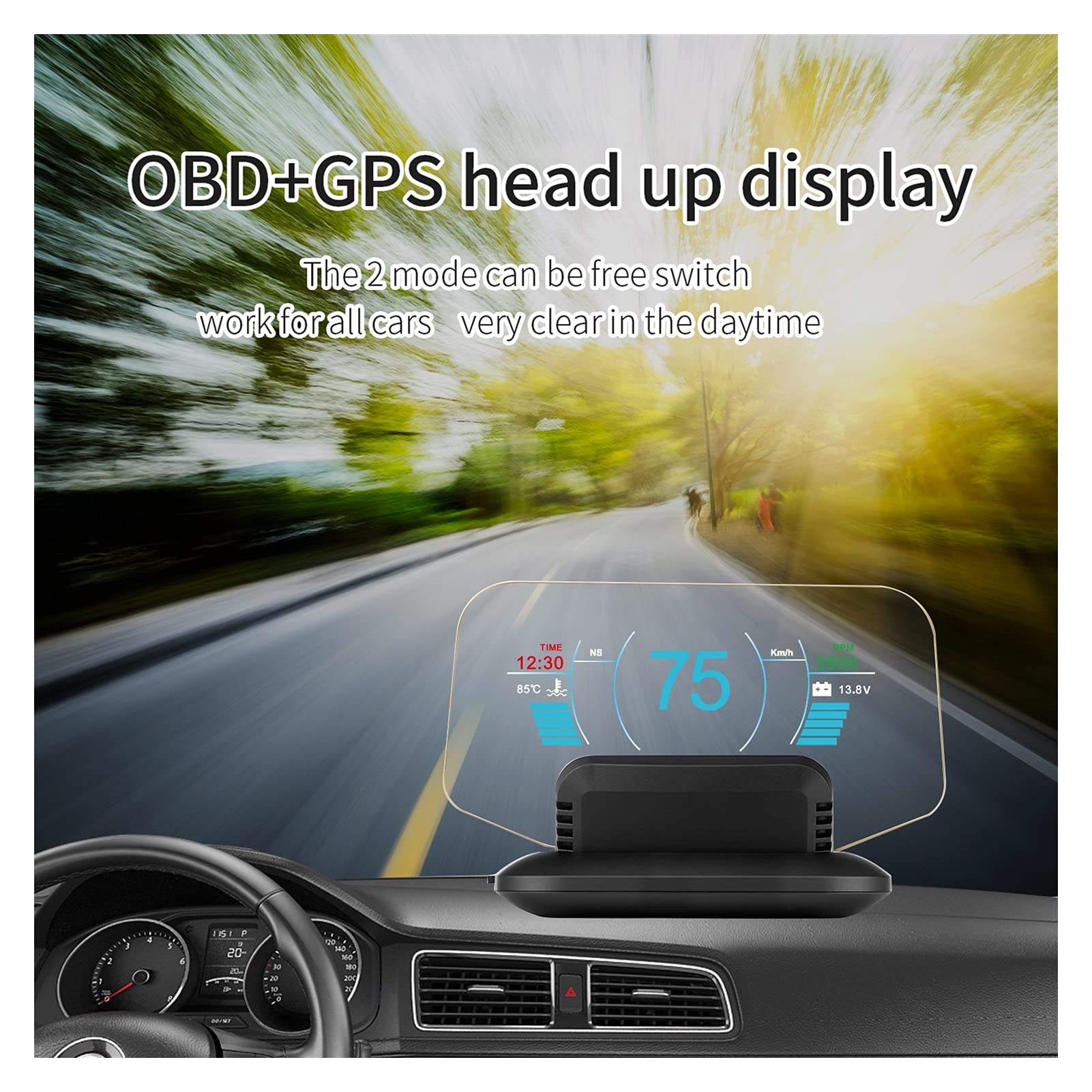 OBD Car HUD Display - GPS Speedometer with Overspeed Warning | Dual Mode OBD2+GPS for Real-Time Speed Tracking | Perfect for Night Driving & Fleet Management