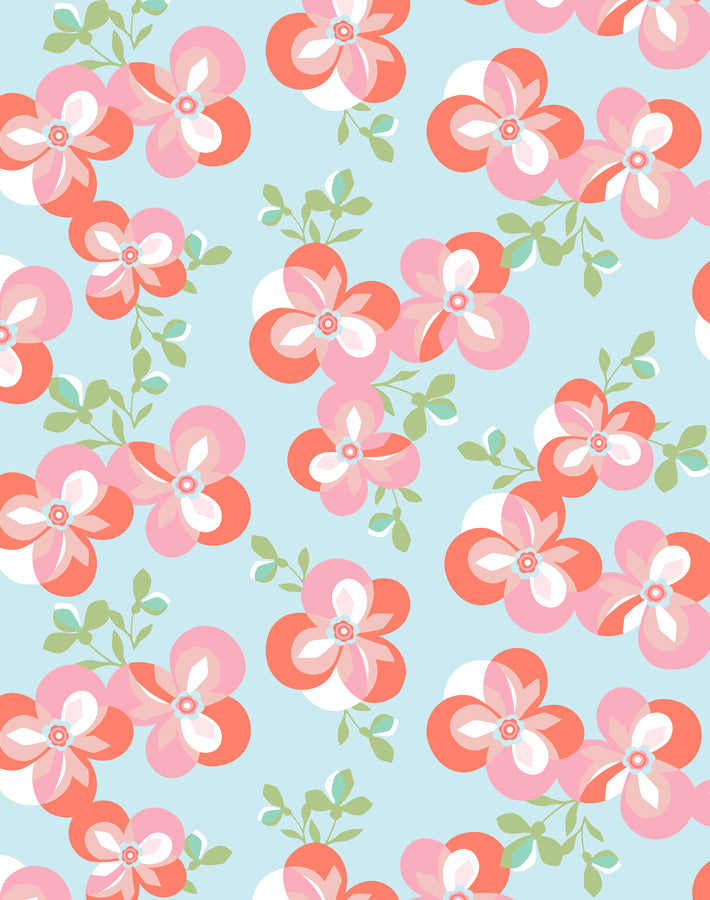 Tea Collection Graphic Flower Wallpaper in Coral - Perfect for Bedroom, Living Room & Home Decor
