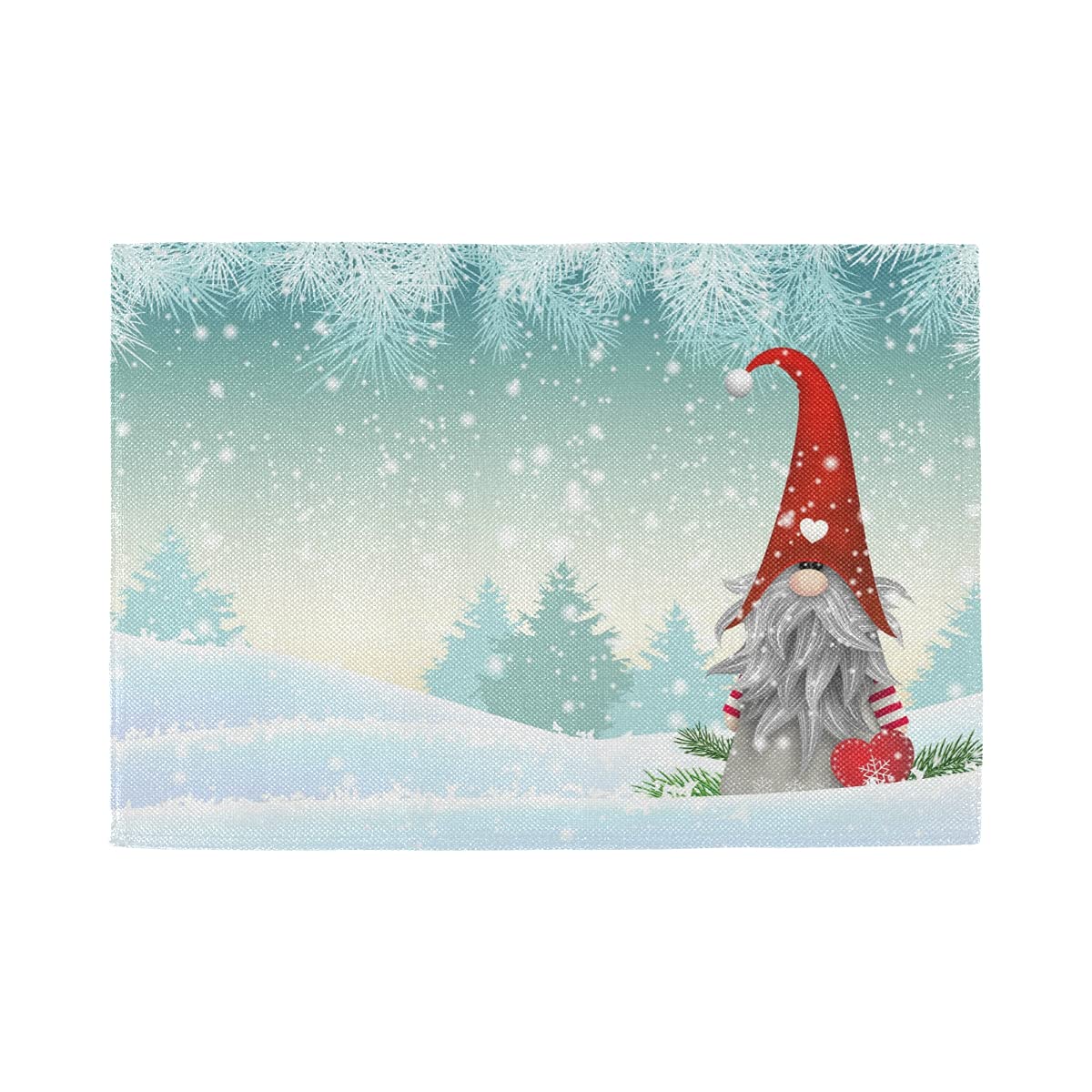 Bolaz Lovely Christmas Gnome Standing Snowfall Winter Placemats Set of 4 - Washable Snowflake Table Mats for Kitchen Dining Home Decor (12x18 inches) - Perfect for Holiday Parties, Winter Dinner Settings & Festive Home Decorations