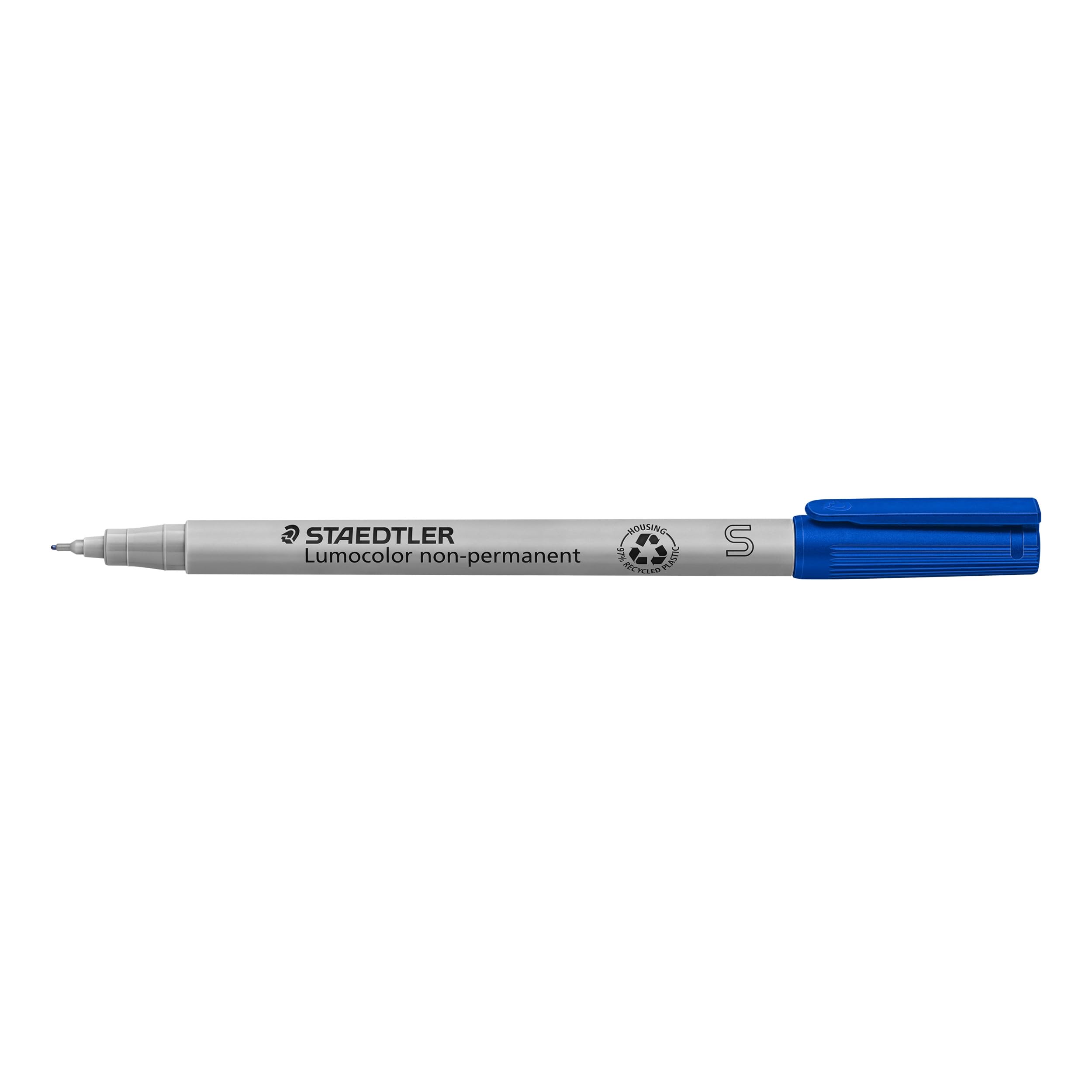 STAEDTLER Lumograph Non-Permanent Wet Erase Fine Tip Marker Pen - Low Odor, Blue (311-3) - Perfect for Whiteboards, Glass Surfaces & DIY Projects