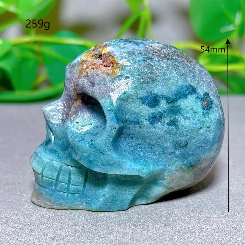 Natural Ocean Jasper Skull Crystal - Healing Quartz Stone for Meditation, Energy Work & Spiritual Gifts | Halloween Decor, Mineral Collection & Craft Supplies | Perfect for Home Altar, Yoga Space & Witchy Aesthetic