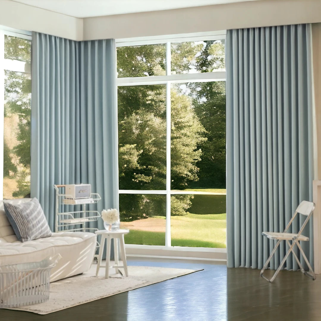 Georgia Sky Blue Chenille Jacquard Blackout Thermal Insulated Curtains for Living Room & Bedroom - Energy Efficient Window Treatment for Noise Reduction & Light Blocking